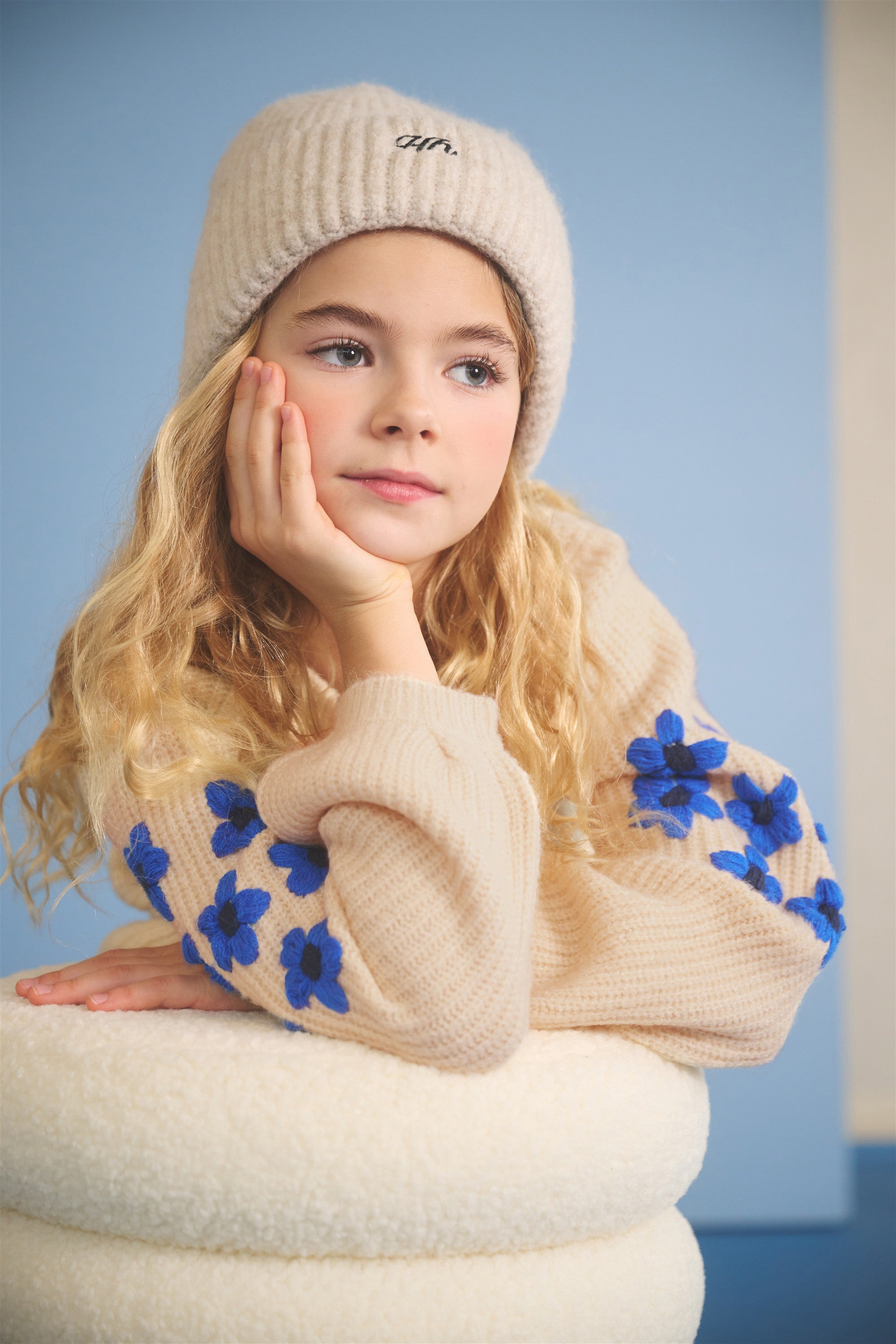 NoNo Kem Trui met Bloemenborduur Ivoor