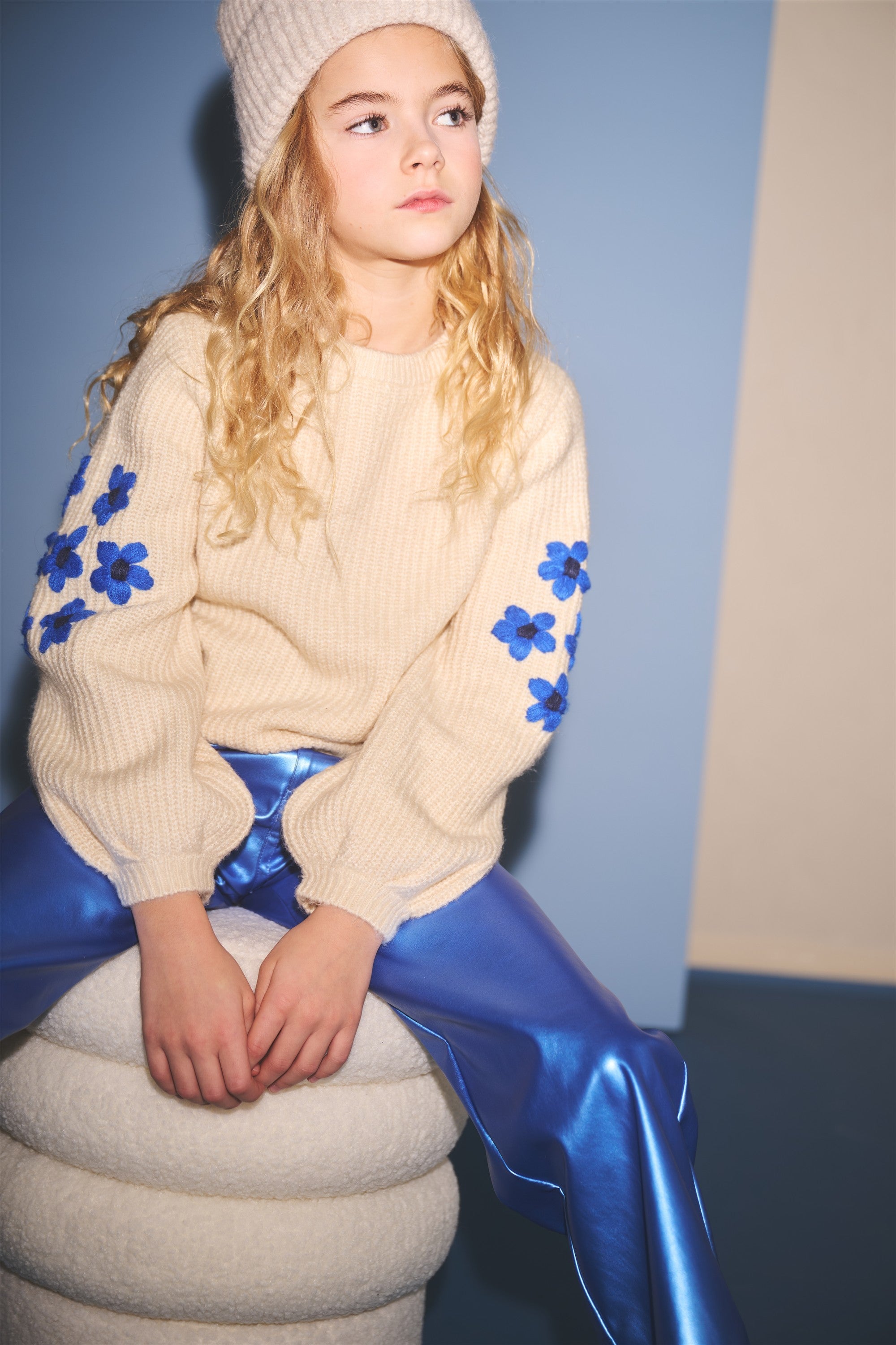 NoNo Kem Trui met Bloemenborduur Ivoor