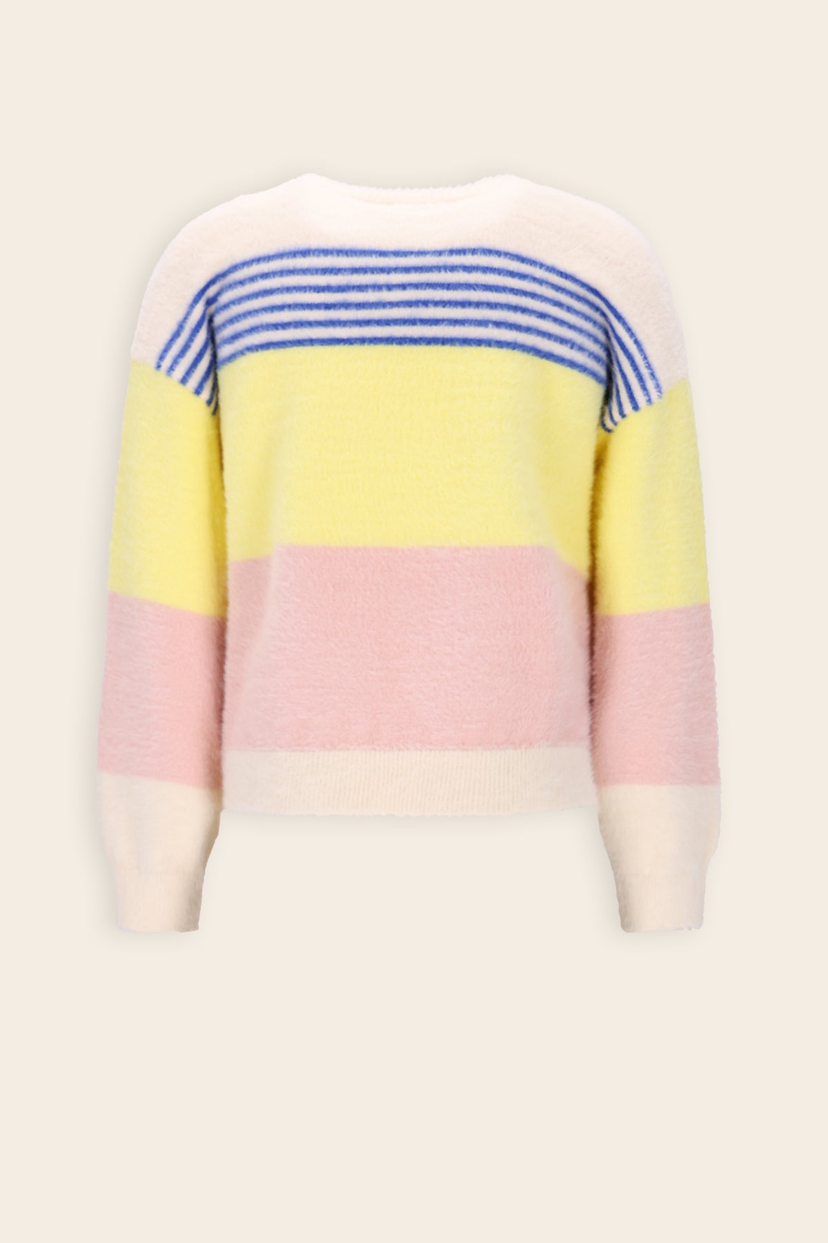 NoNo Kendra Gestreepte Trui Fluffy Ivoor