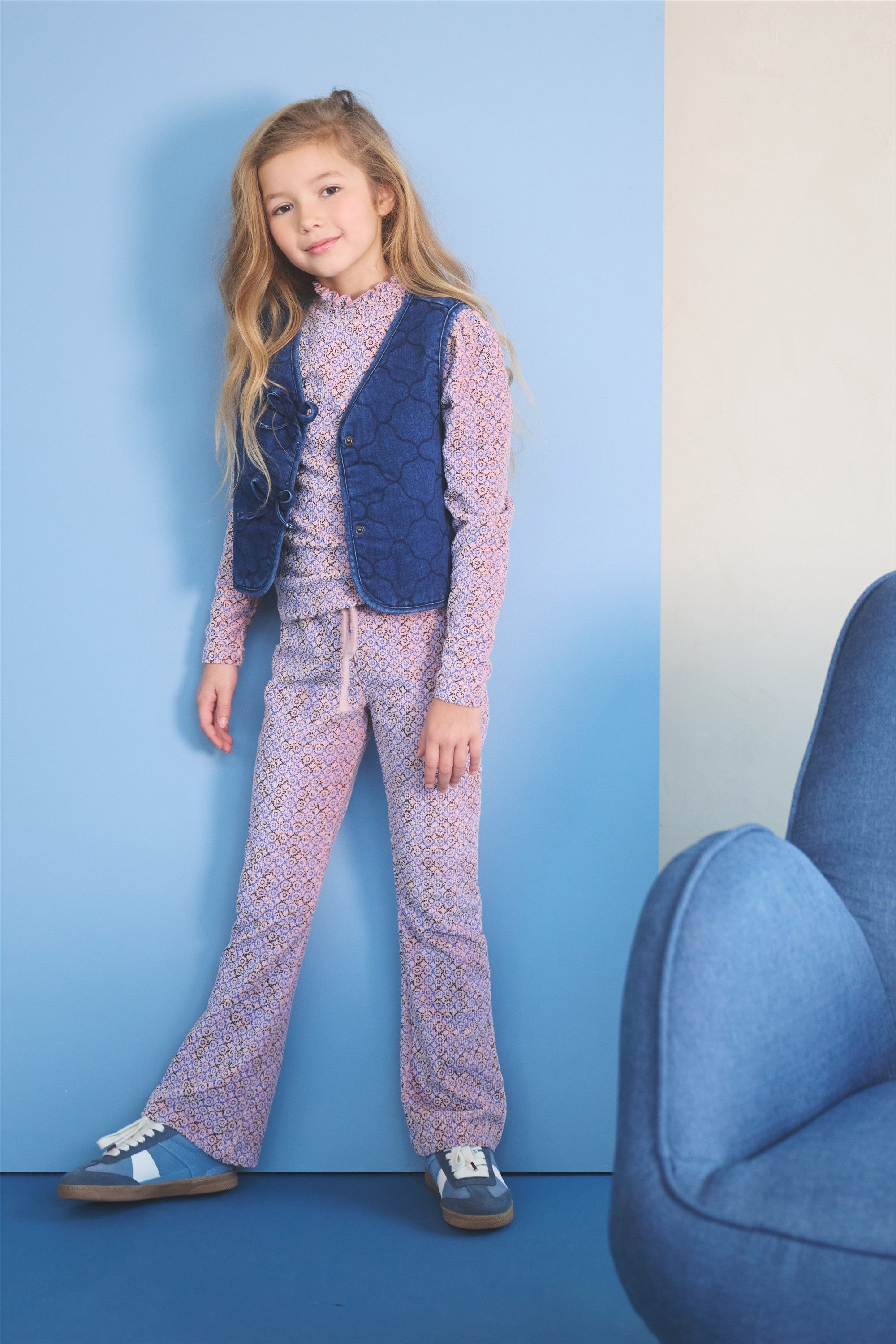 NoNo Sady Flared Zachte Rib Broek Blauw