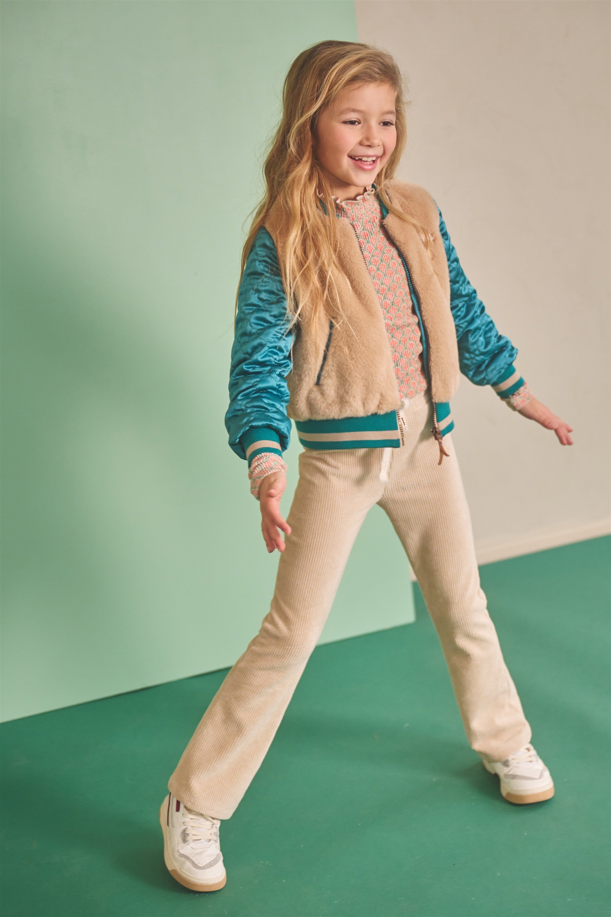 NoNo Sady Flared Rib Broek Stretchy Velvet Ivoor