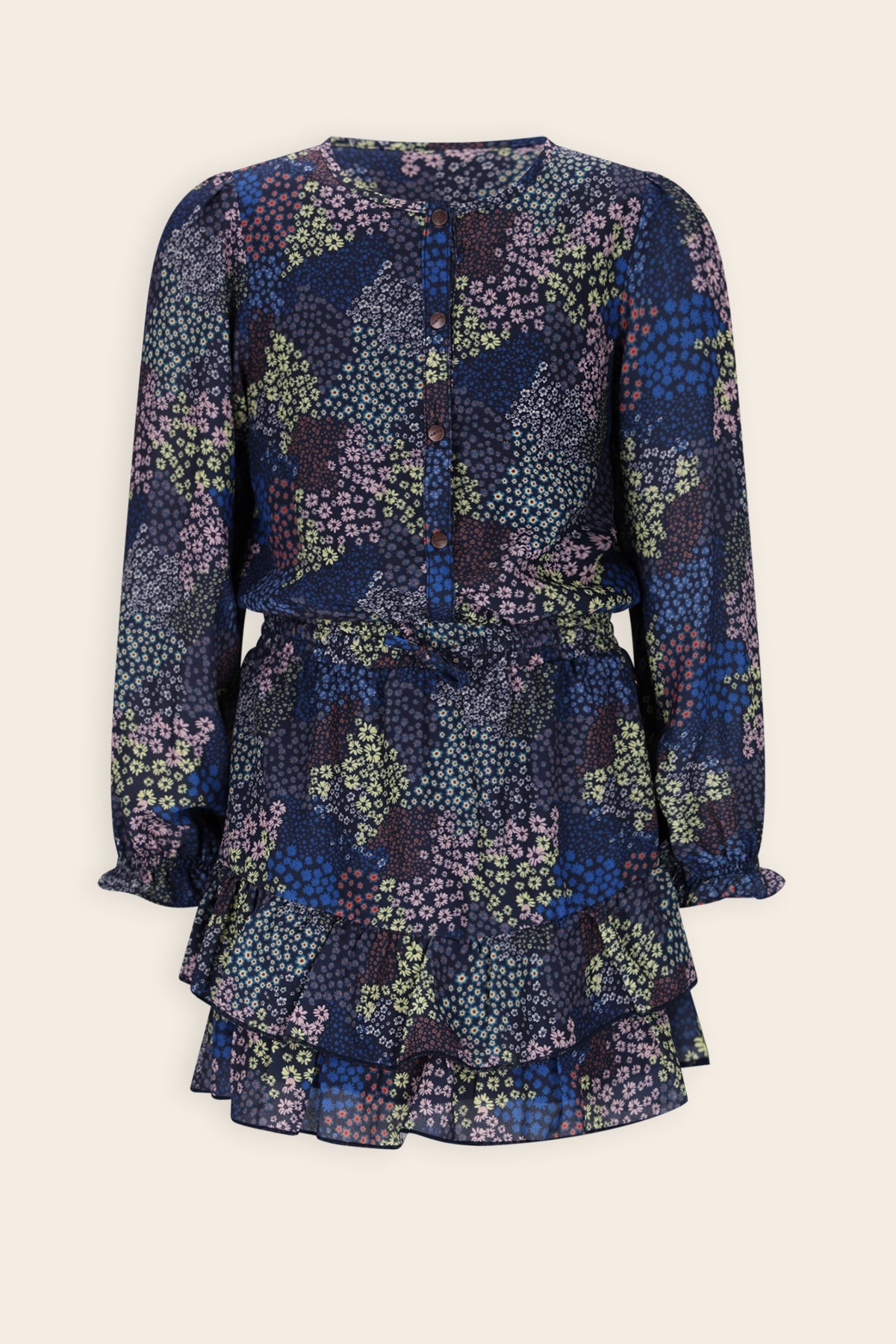 NoNo Miggy Bloemen Jurk Donkerblauw