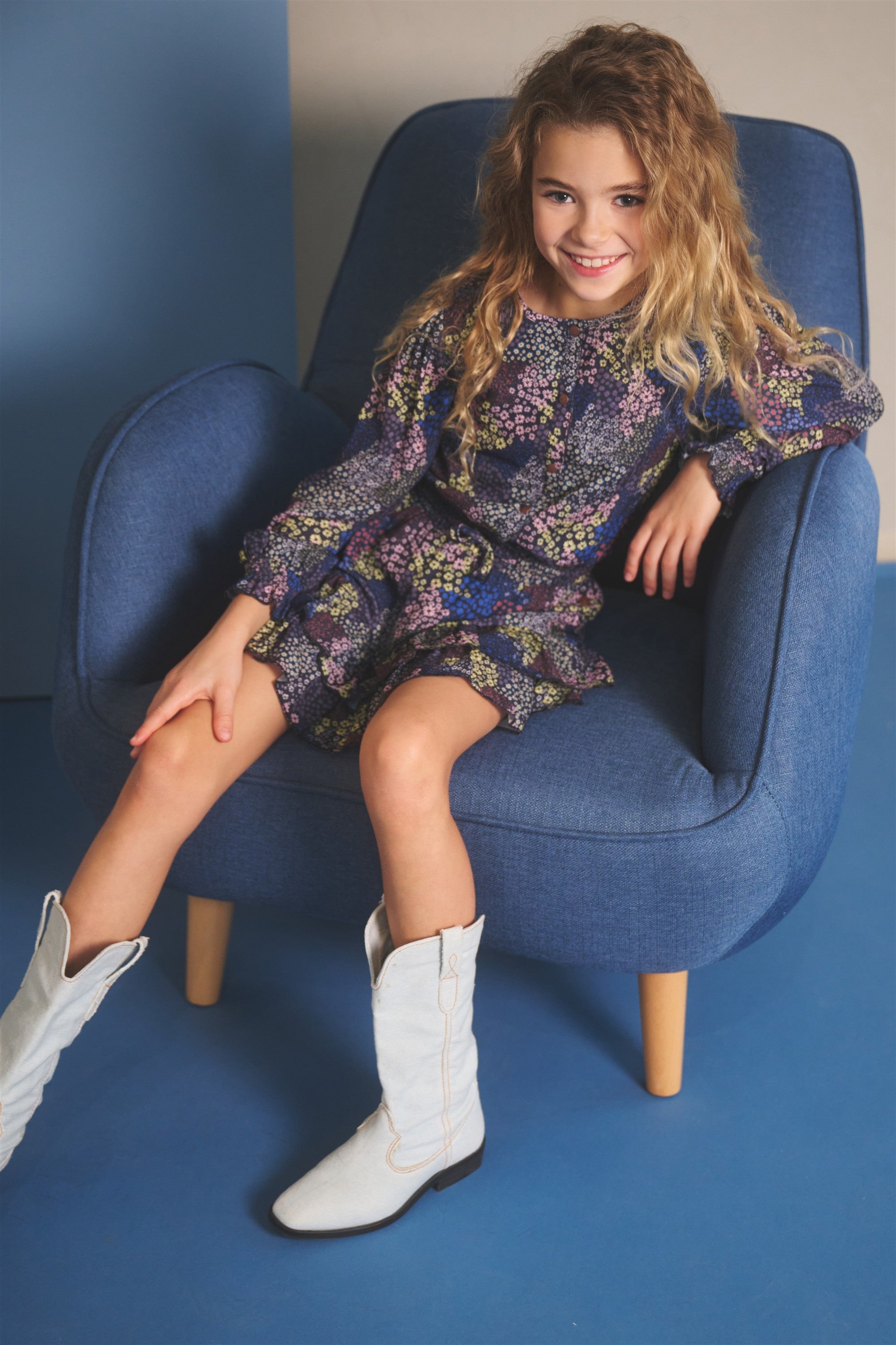 NoNo Miggy Bloemen Jurk Donkerblauw