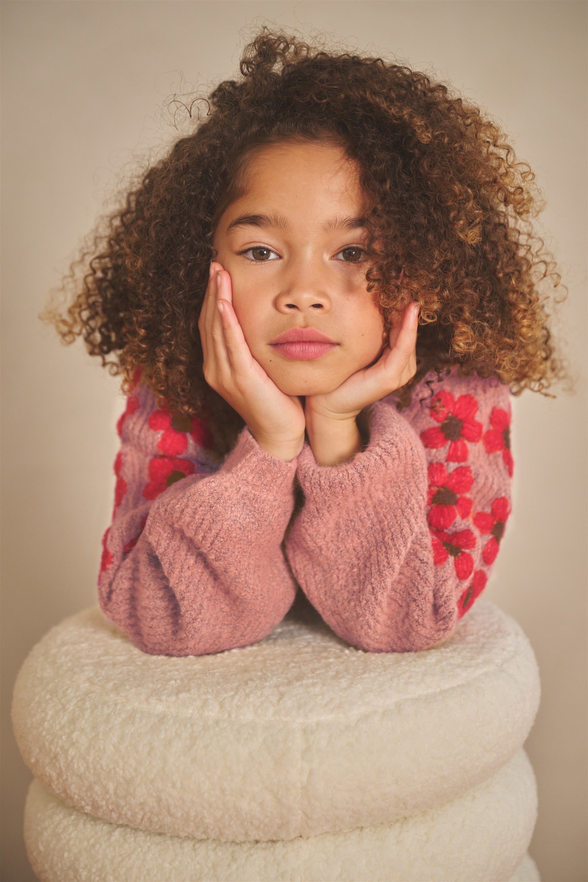 NoNo Kem Trui met Bloemenborduur Donkerroze