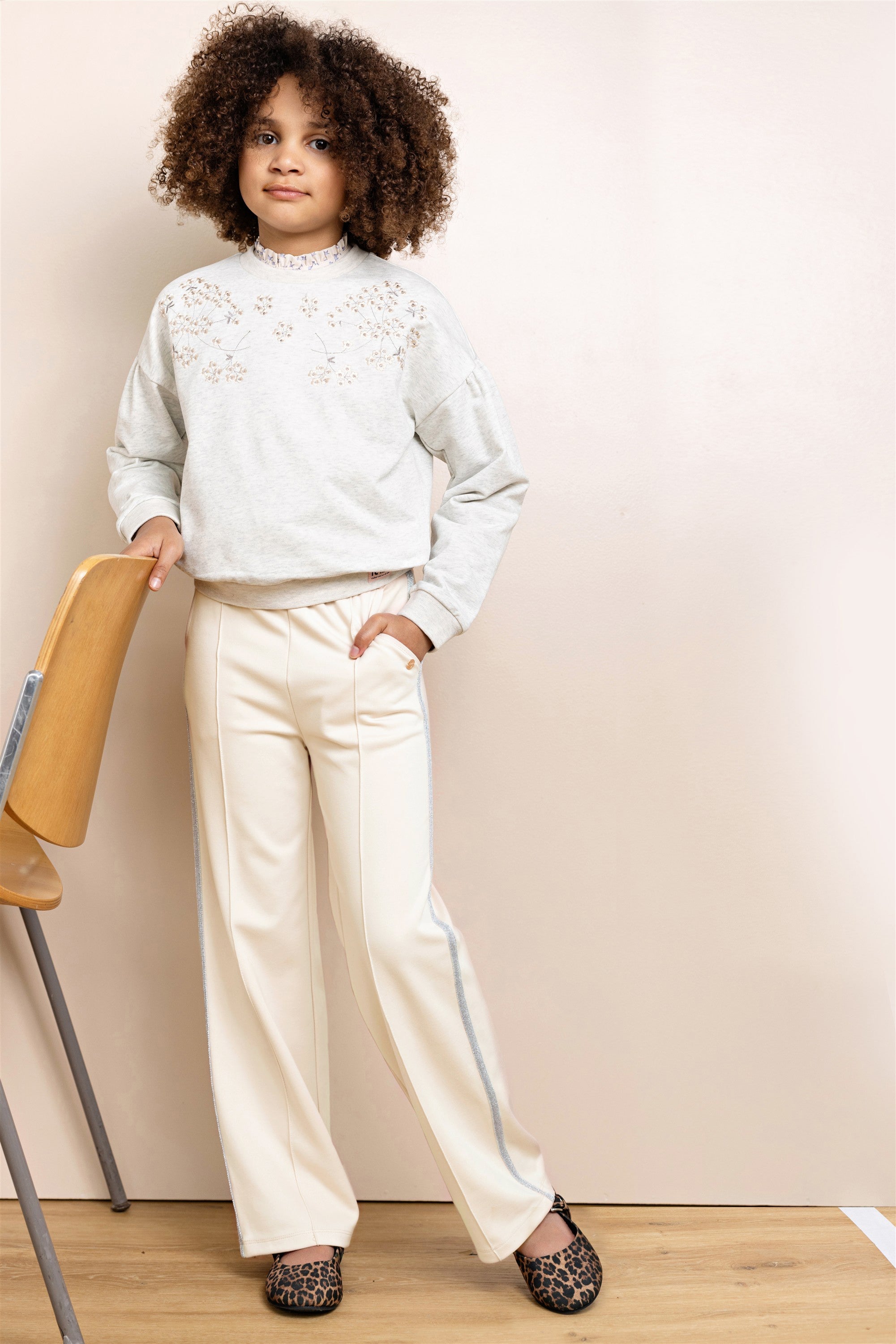 NoNo Sayla Sweat Wijde Broek Ivoor