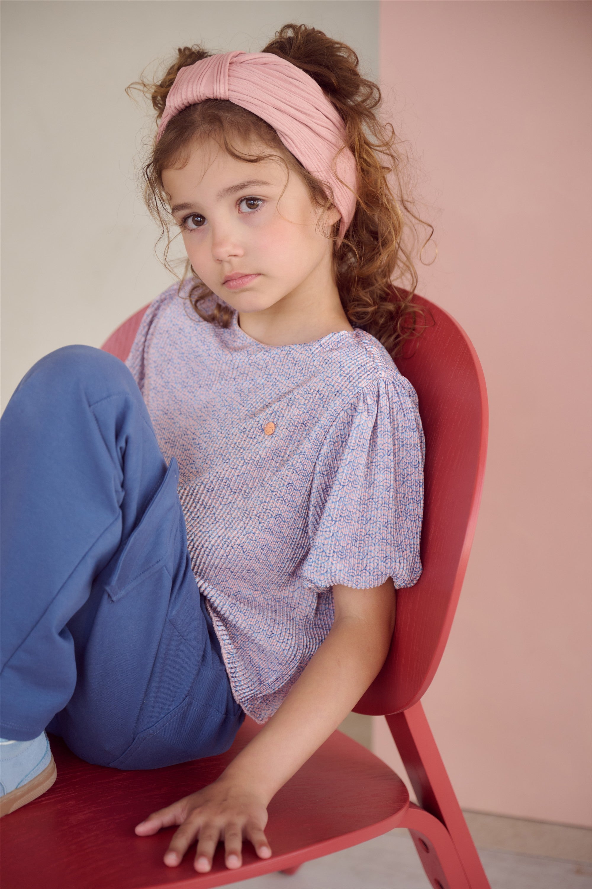 NoNo Tish Geprinte Plissee Top Blauw