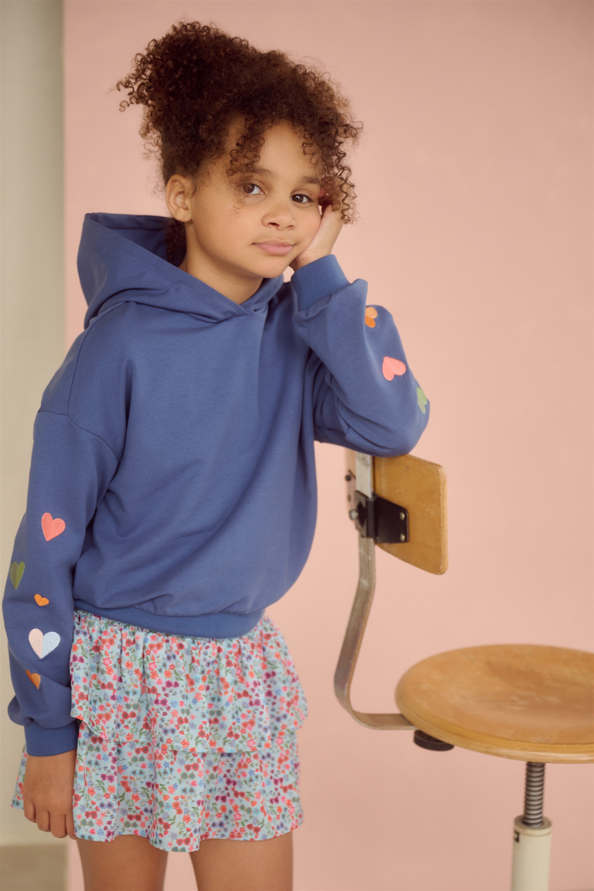 NoNo Kumy Sweater met Capuchon en hart borduursel Blauw
