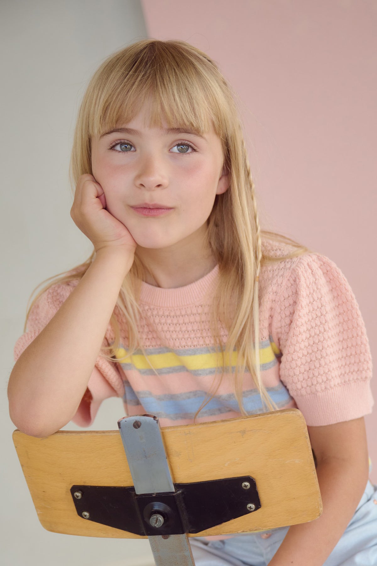 NoNo Kerala Ajour Gebreide Gestreepte Top Zacht Roze