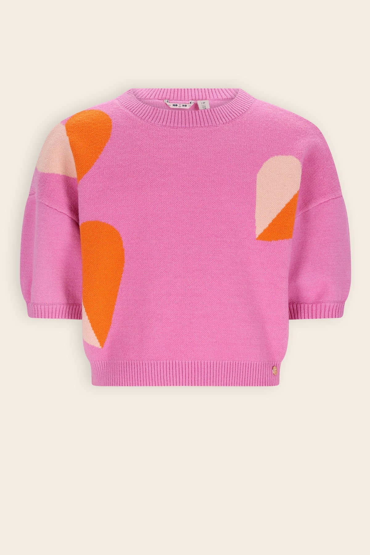 NoNo Keya Gebreide Top met Intarsia Hartjes Roze