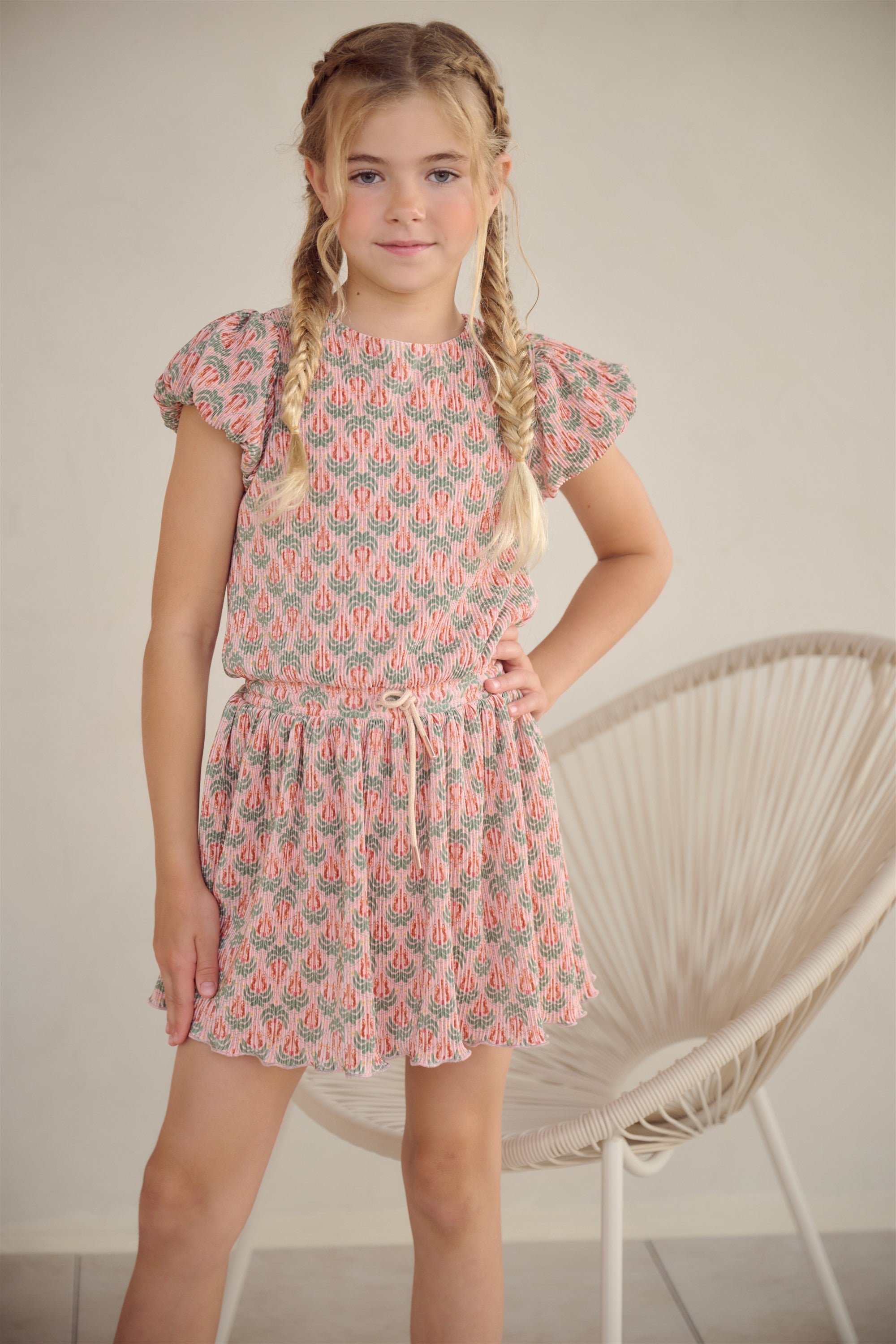 NoNo Miron Geprinte Plissee Jurk Groen