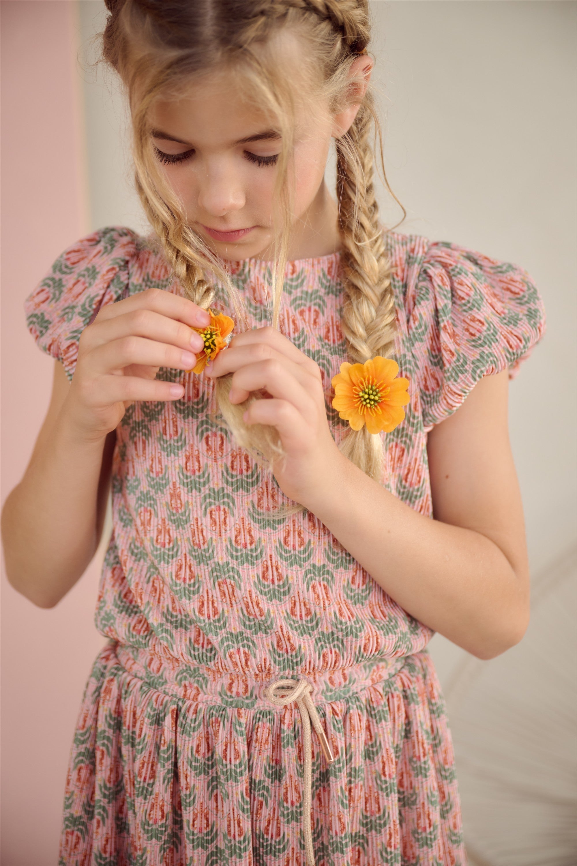 NoNo Miron Geprinte Plissee Jurk Groen