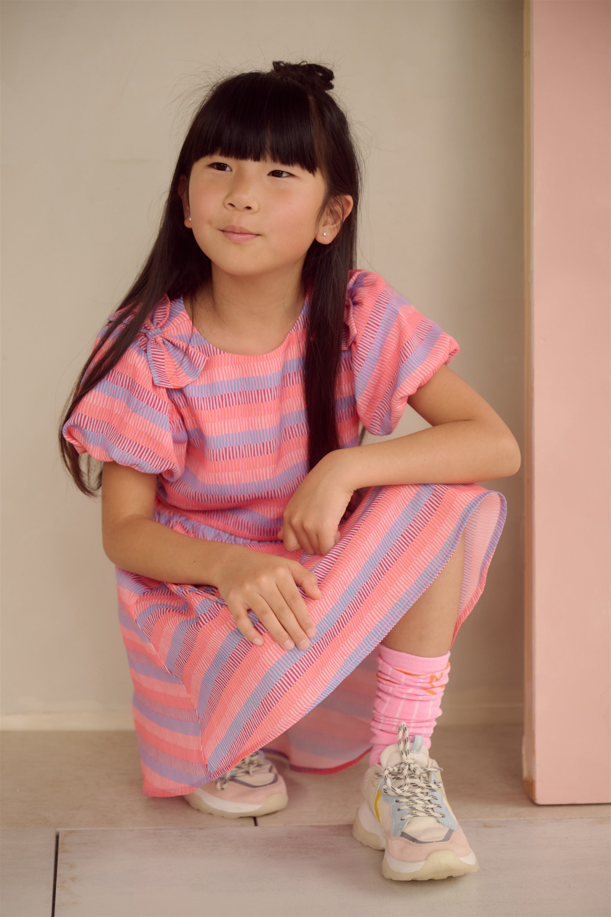 NoNo Milly Geprinte Jurk met strik details Roze