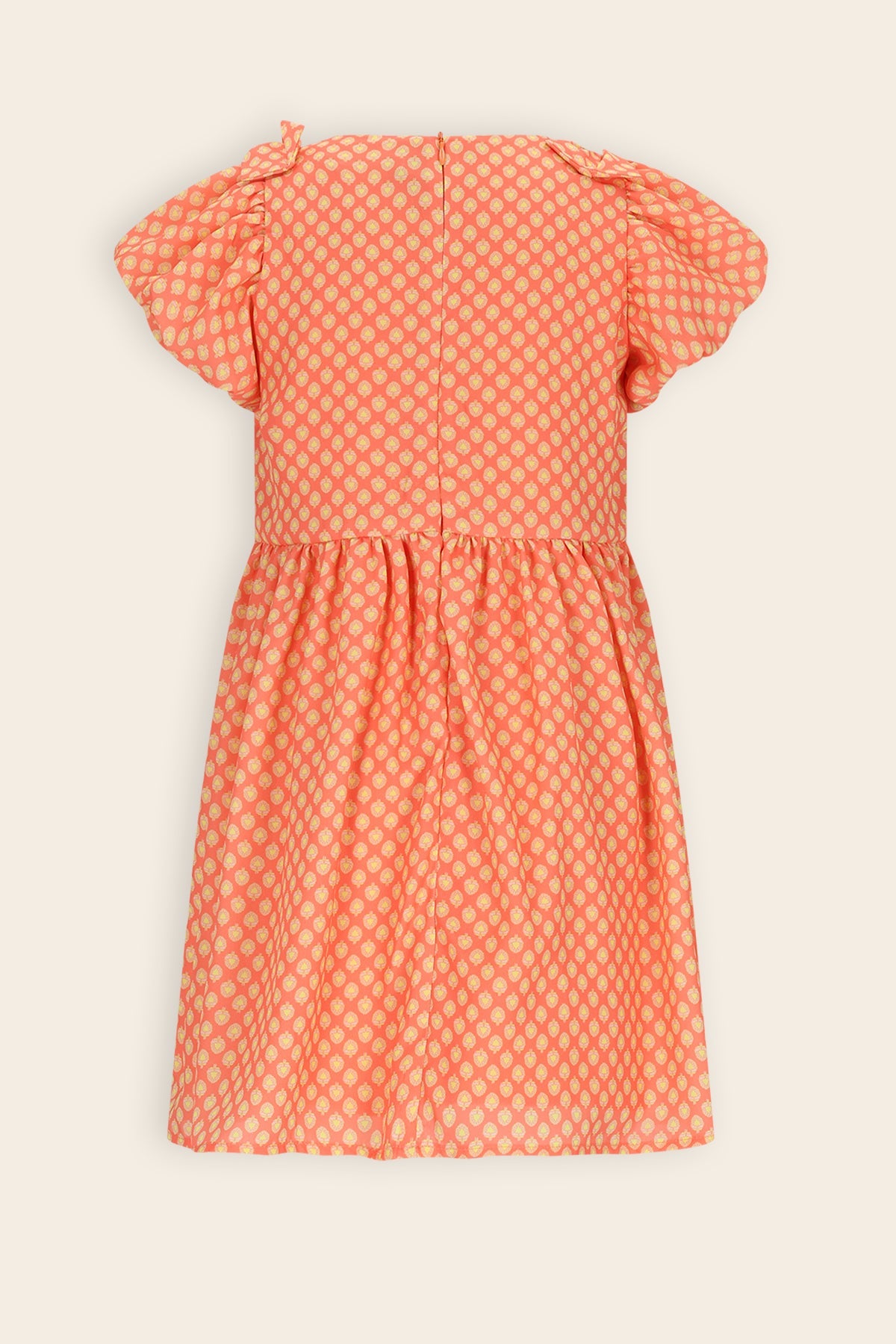 NoNo Milly Geprinte Jurk met strik details Koraal Oranje