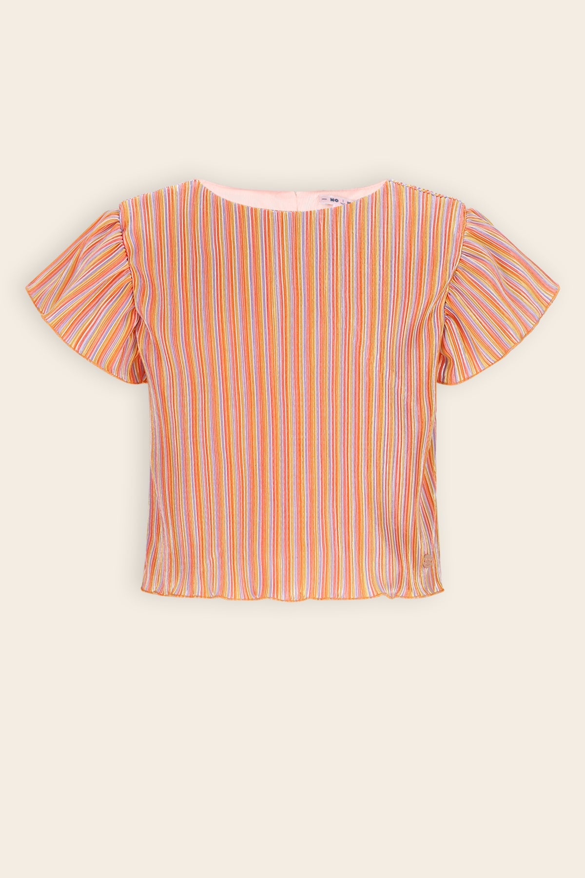 NoNo Tiana Gestreepte Plisse Top Koraal Oranje