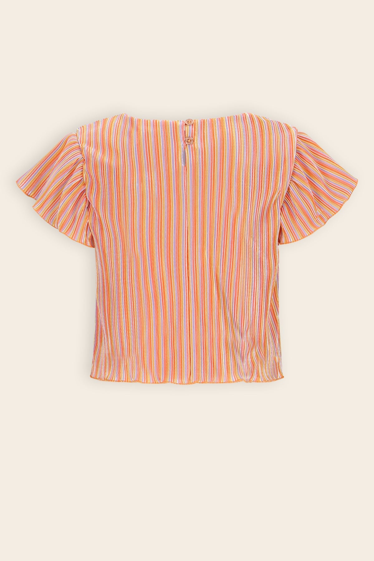 NoNo Tiana Gestreepte Plisse Top Koraal Oranje