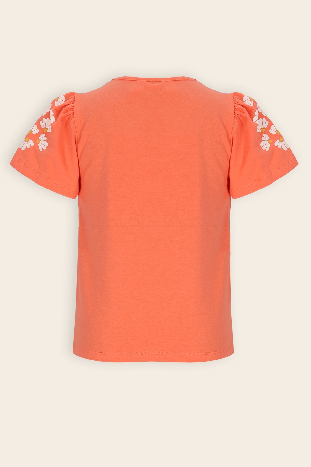 NoNo Kaby Tshirt Bloemen print op mouw Koraal Oranje