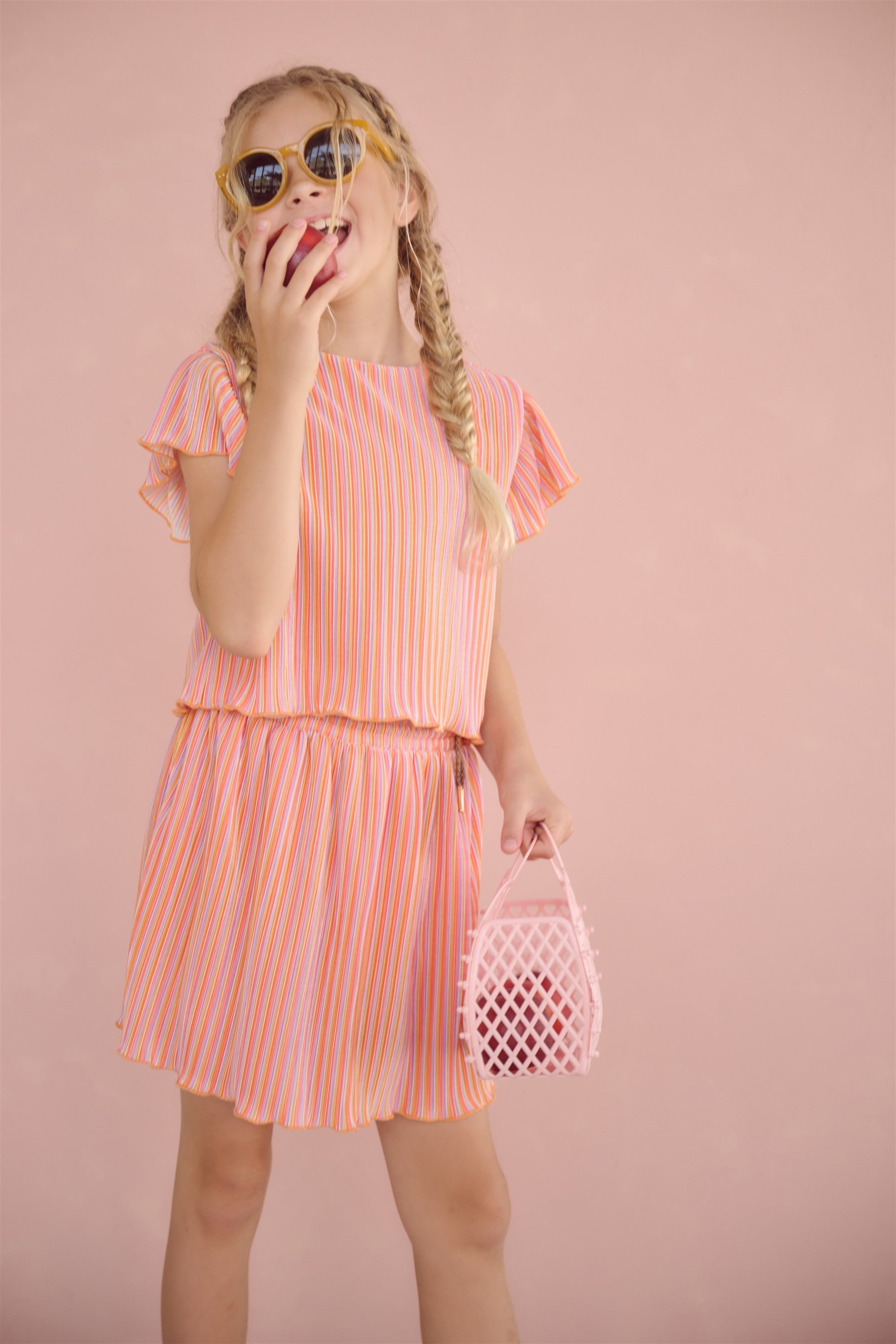 NoNo Norah Gestreepte Plissee Rok Koraal Oranje