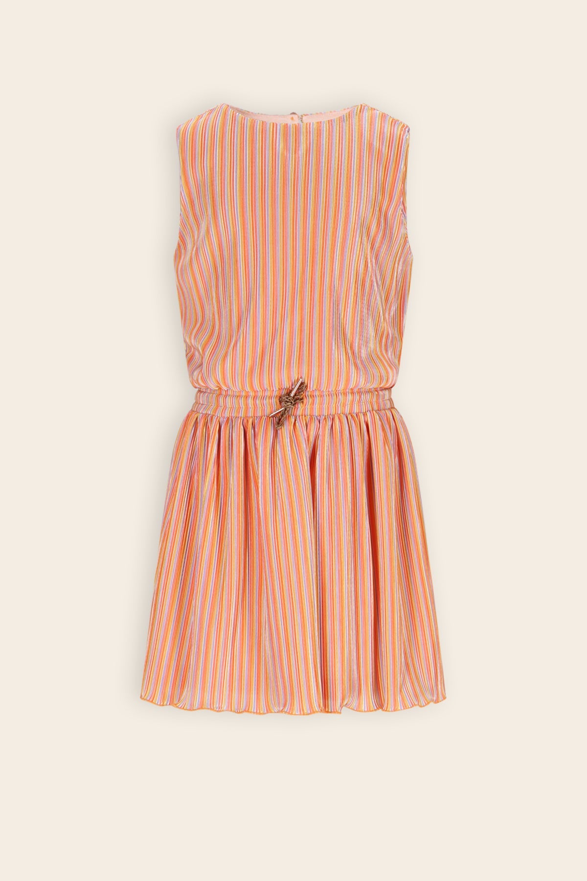 NoNo Miral Gestreepte Plisse Jurk Koraal Oranje