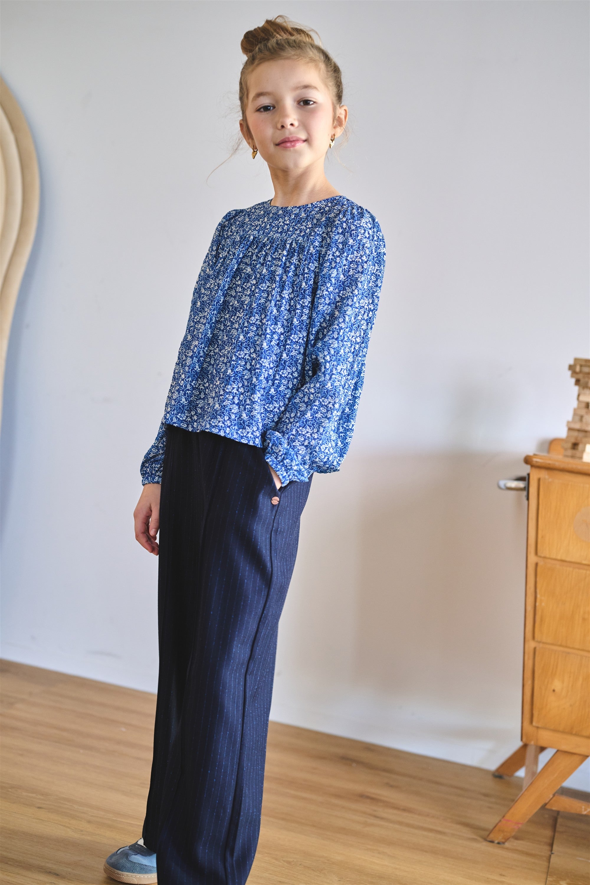 NoNo Tinne Blouse Japanse Bloem Print Blauw