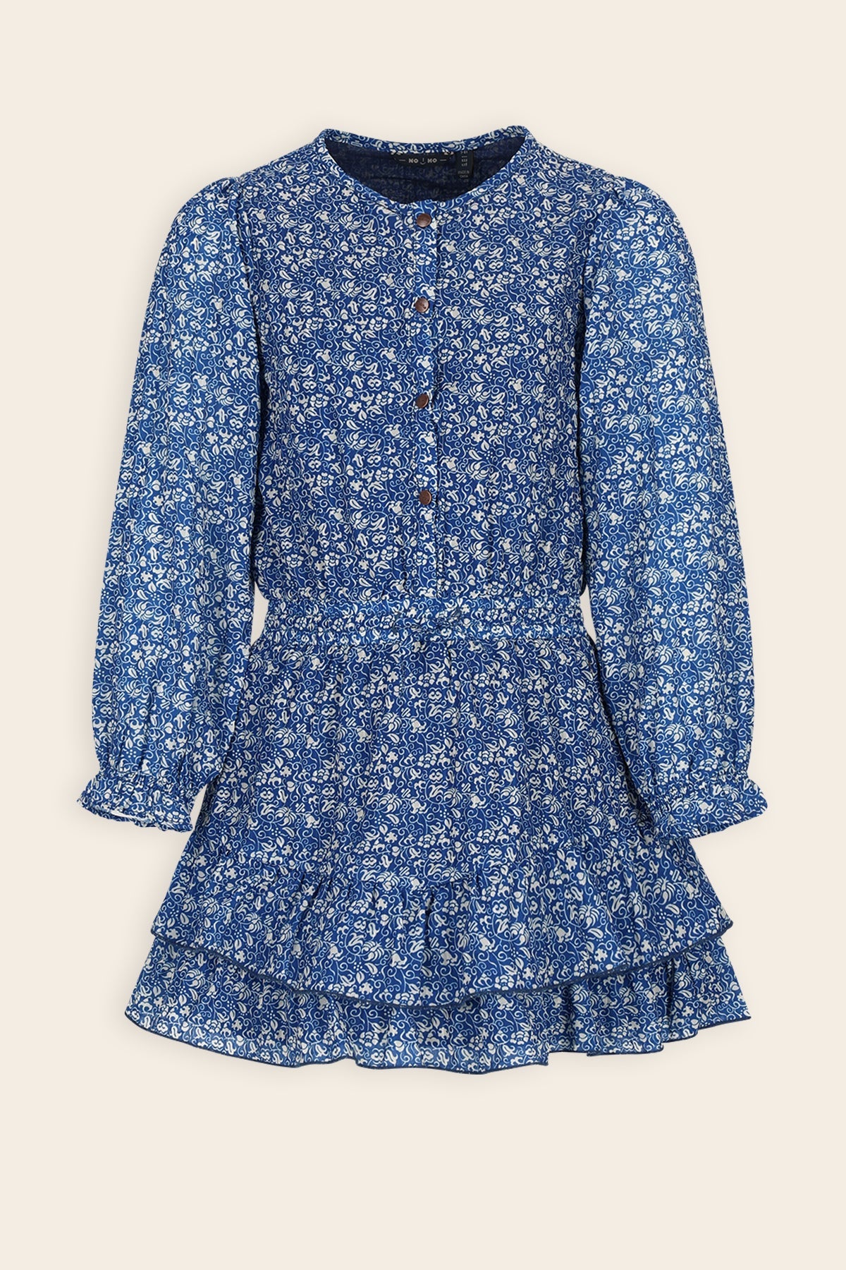 NoNo Miggy Geprinte Japanse Bloemen Jurk Blauw