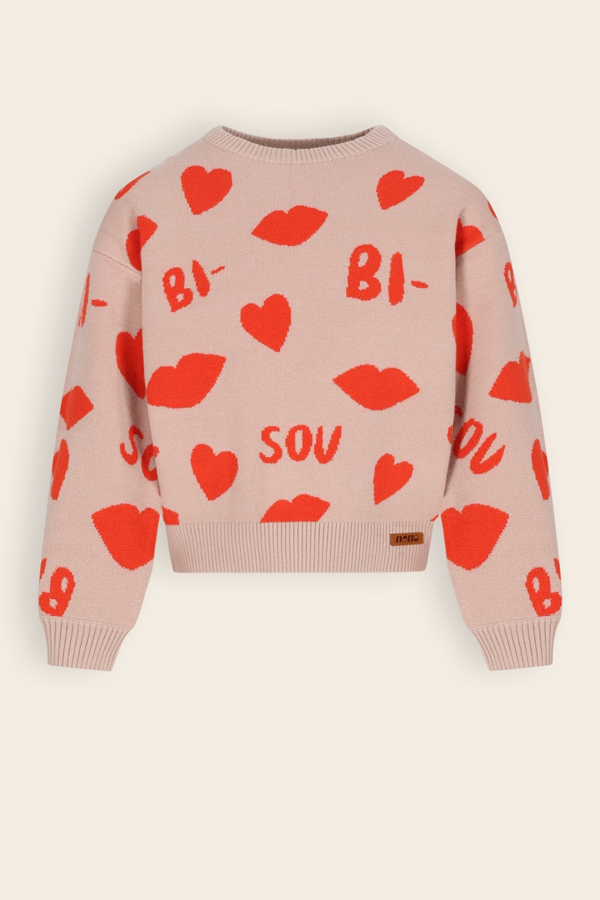 NoNo Katie Gebreide Jacquard 'Bisou' Trui Zand
