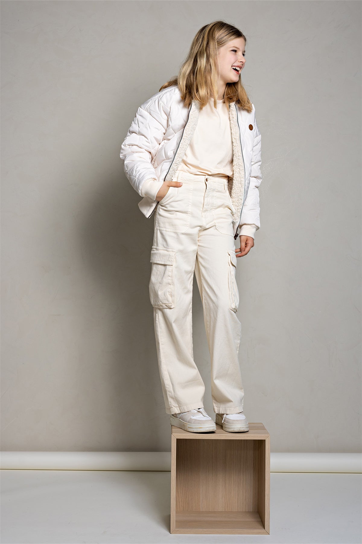 NoBell' Bombi Reversible Jas met Verborgen Capuchon Ivoor