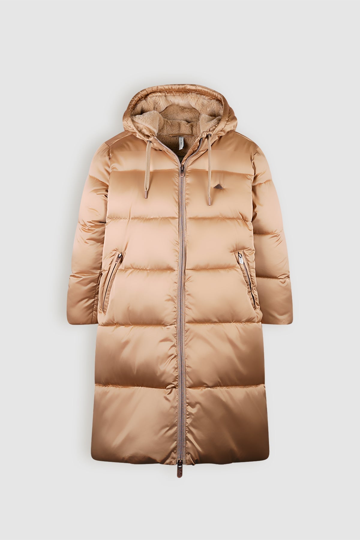 NoBell' Baggo Lange Puffer Jas met Capuchon Beige Goud