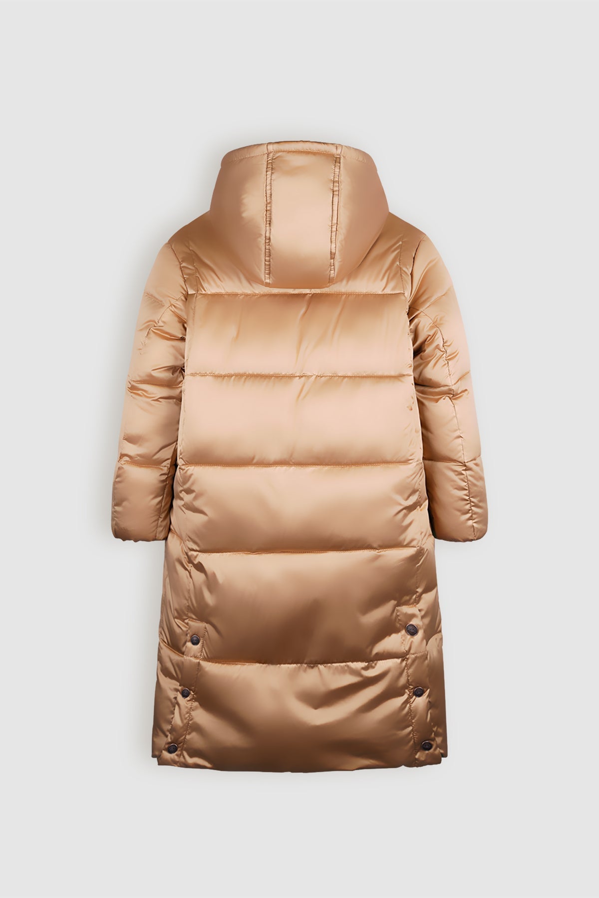 NoBell' Baggo Lange Puffer Jas met Capuchon Beige Goud