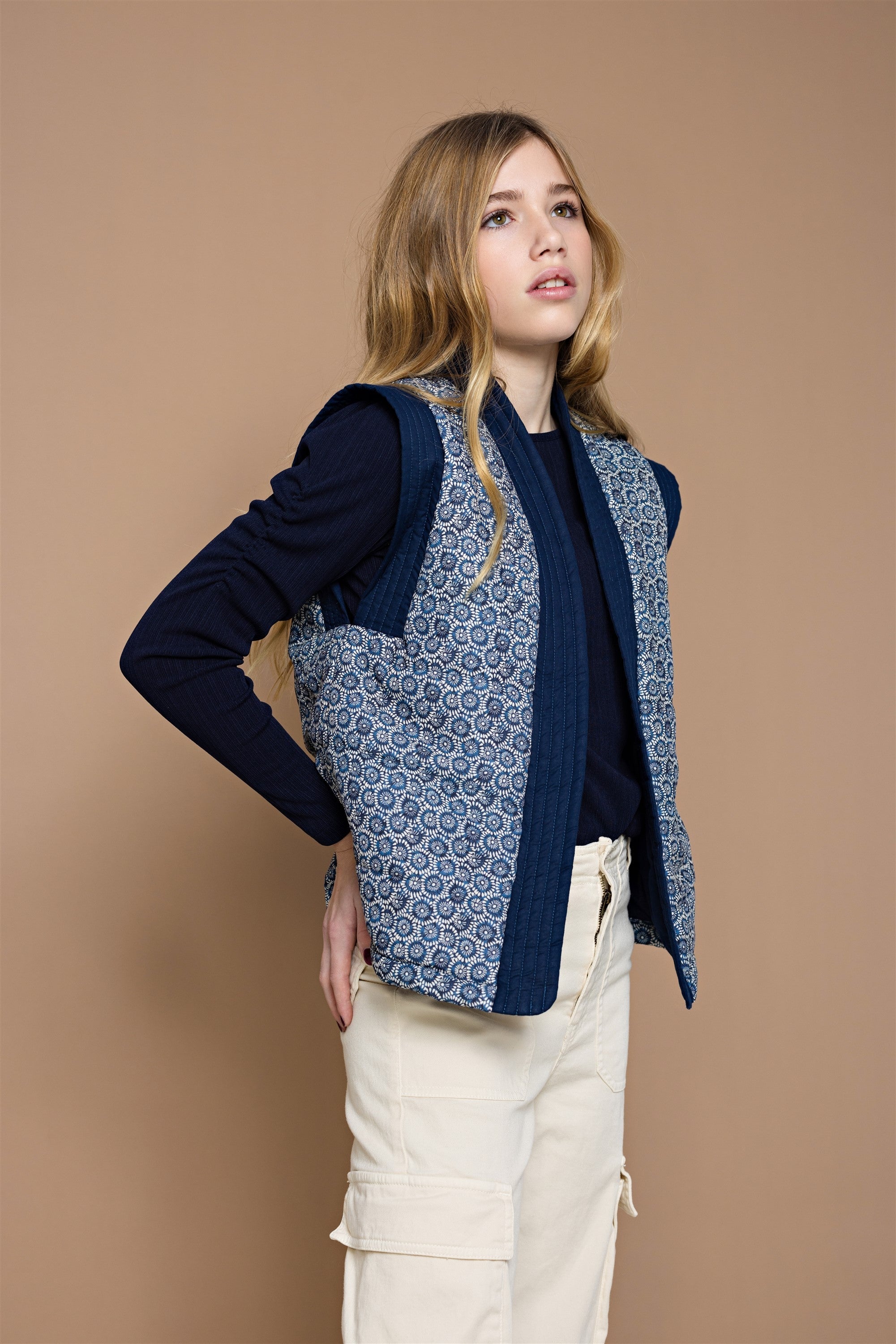 NoBell' Kilias Indigo Flower Kimono Gilet Blauw