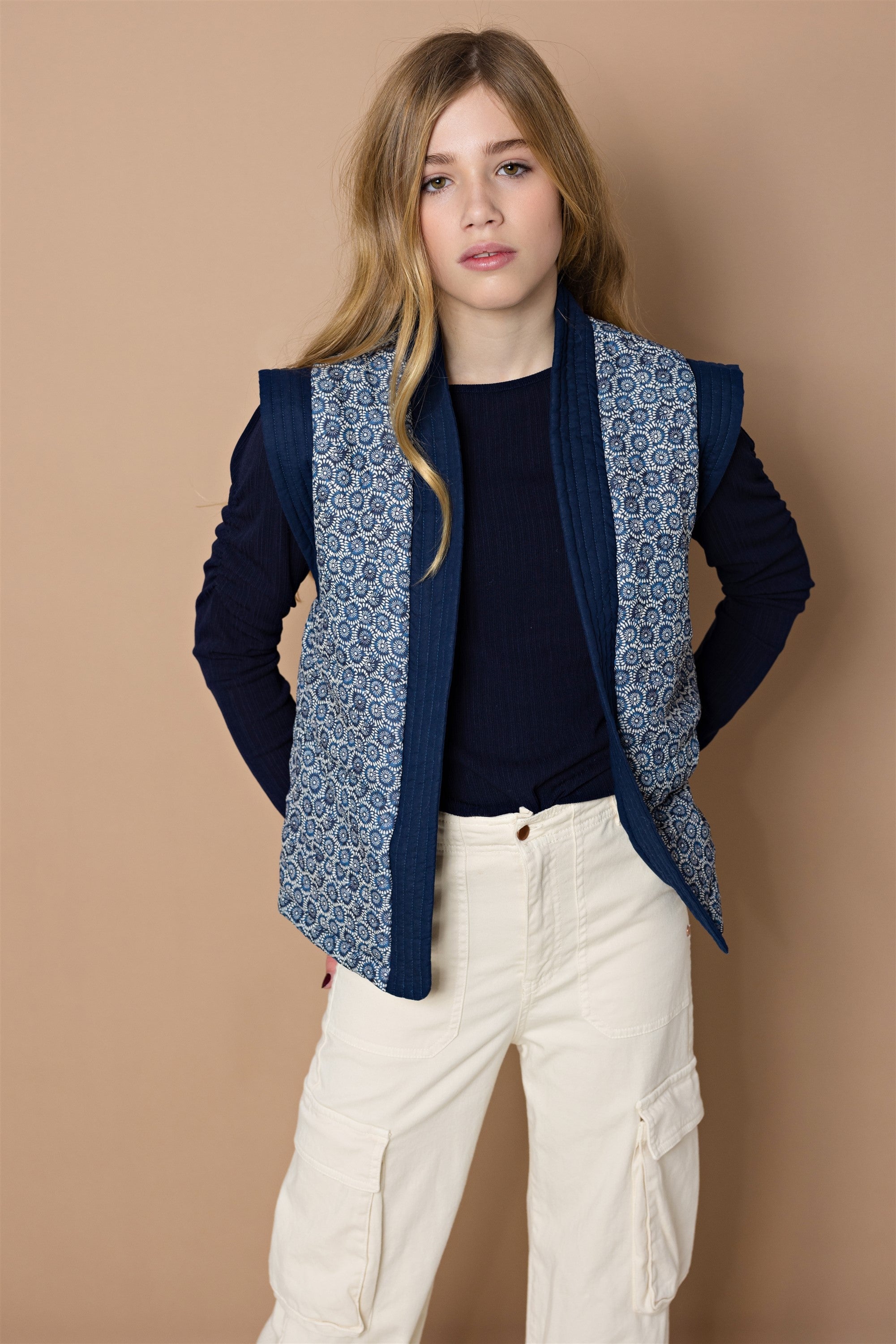 NoBell' Kiss Rib Tshirt met Fancy Mouw Detail Navy