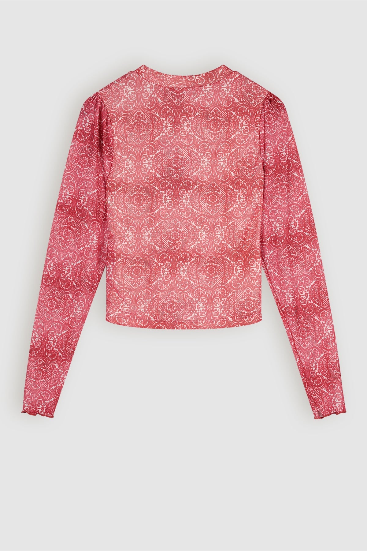 NoBell' Key Geprinte Mesh Crop Top Donkerroze