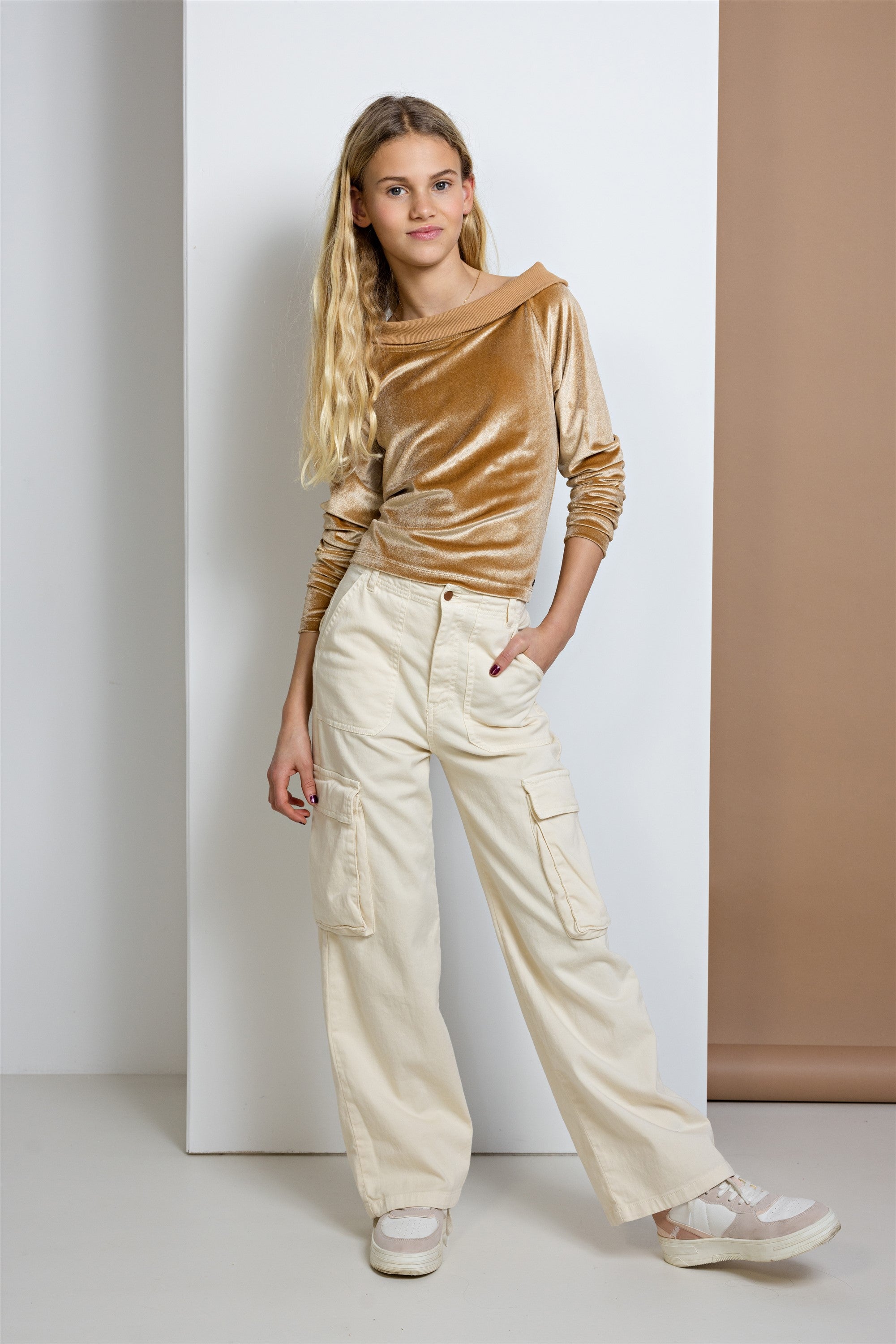 NoBell' Susy Garment Dyed Twill Cargo Broek Ivoor