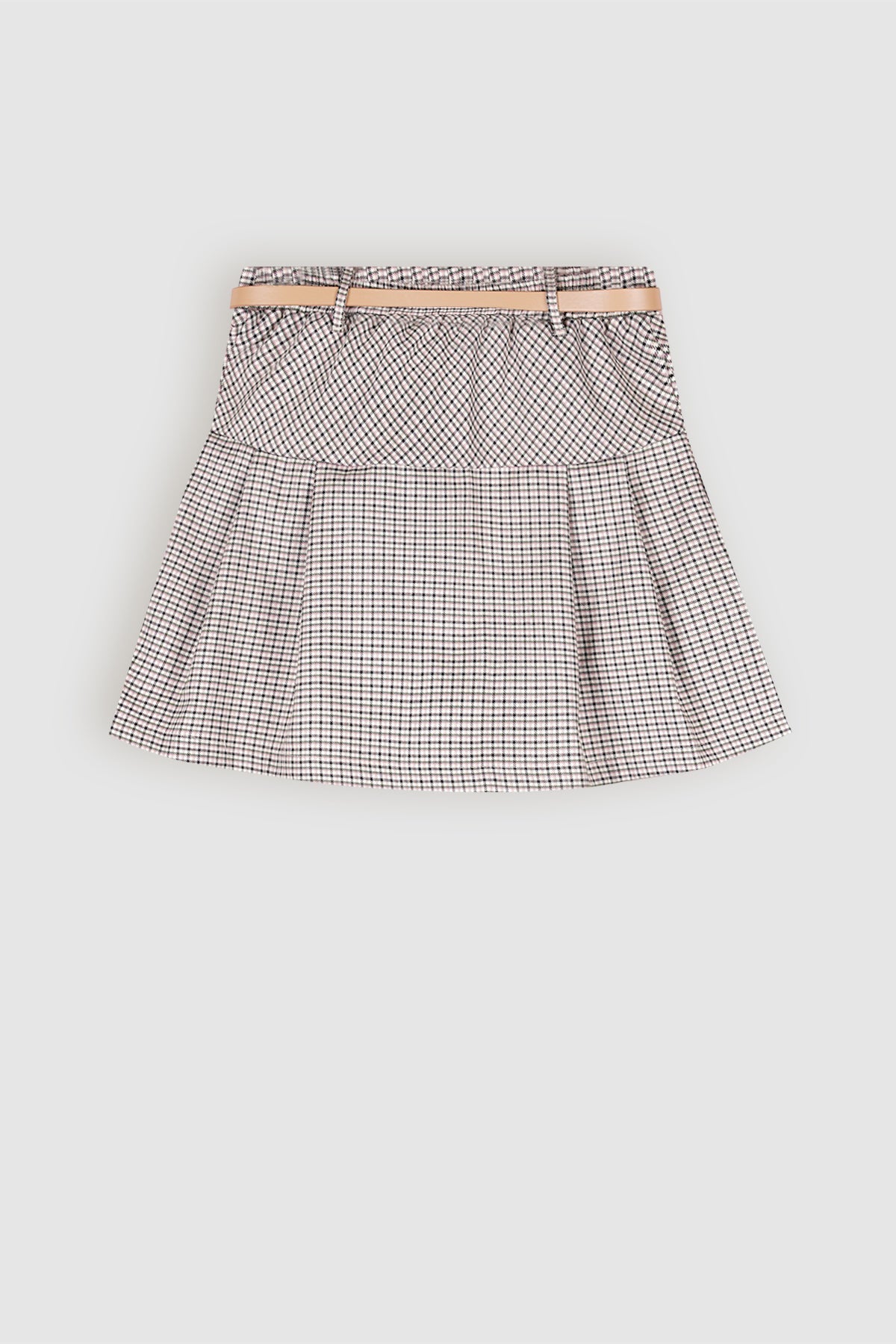 NoBell' Nimmy Geruiten Plooi Rok met Riem Ivoor