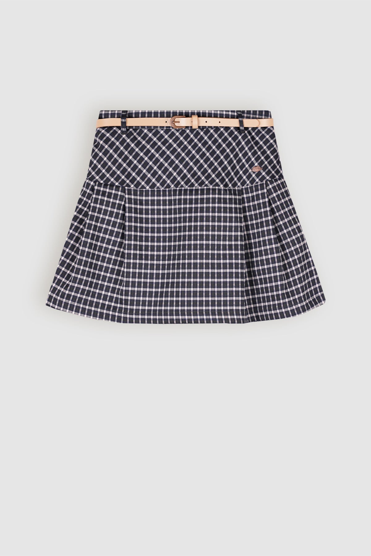 NoBell' Nimmy Geruiten Plooi Rok met Riem Navy
