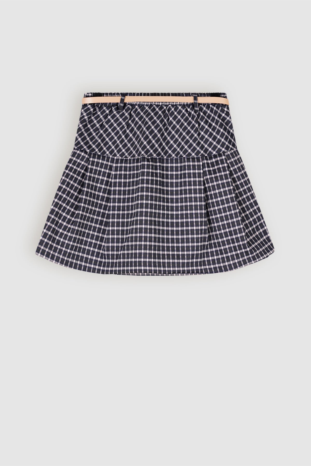 NoBell' Nimmy Geruiten Plooi Rok met Riem Navy