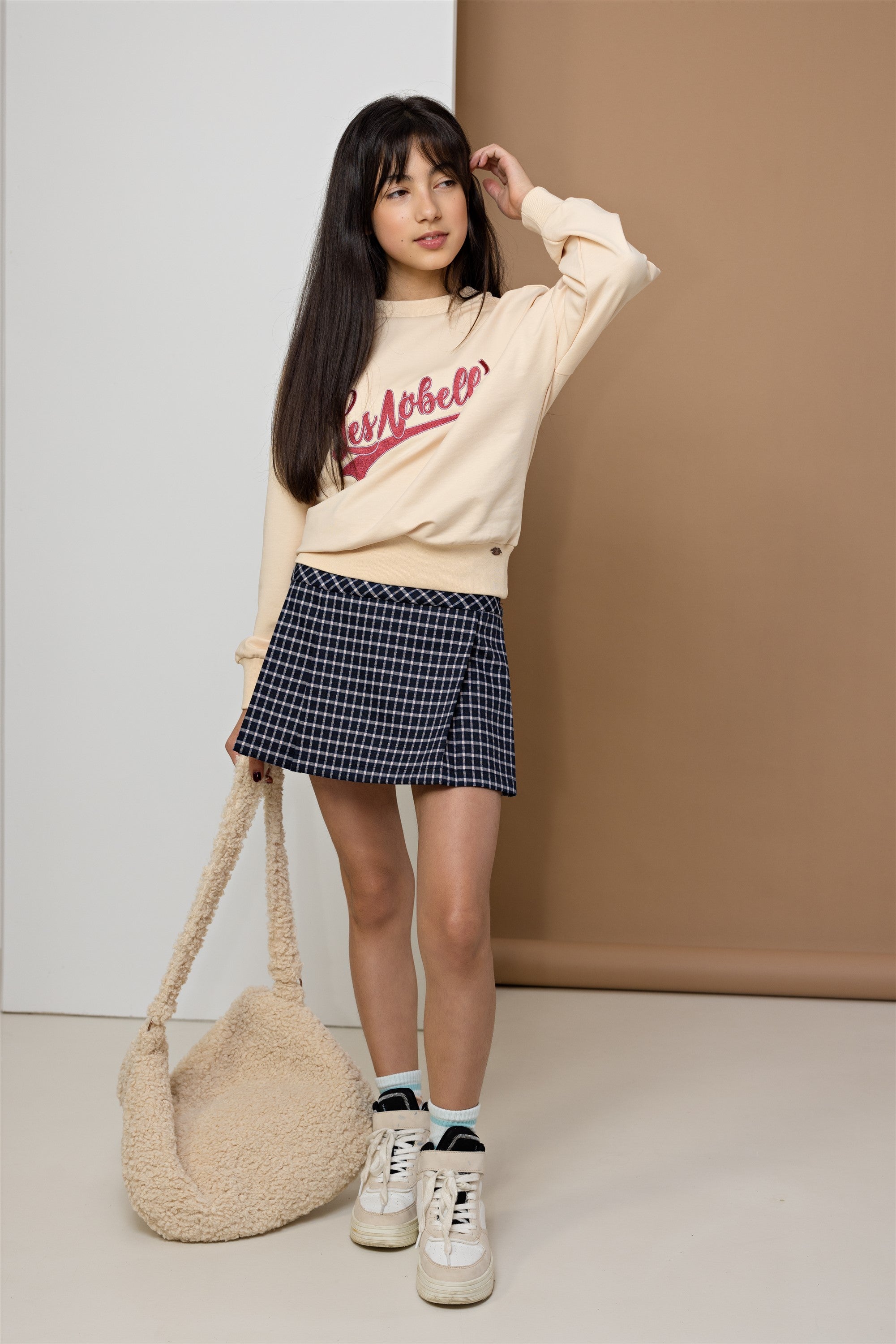 NoBell' Nimmy Geruiten Plooi Rok met Riem Navy