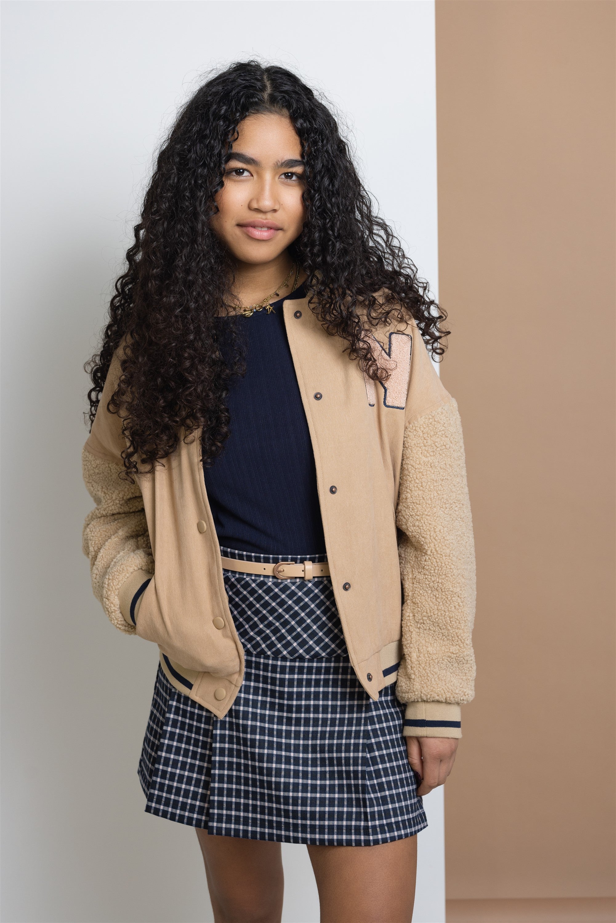 NoBell' Nimmy Geruiten Plooi Rok met Riem Navy