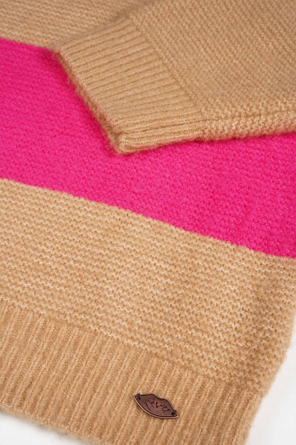 NoBell' Kessy Gebreide Gestreepte Cropped Trui Knalroze