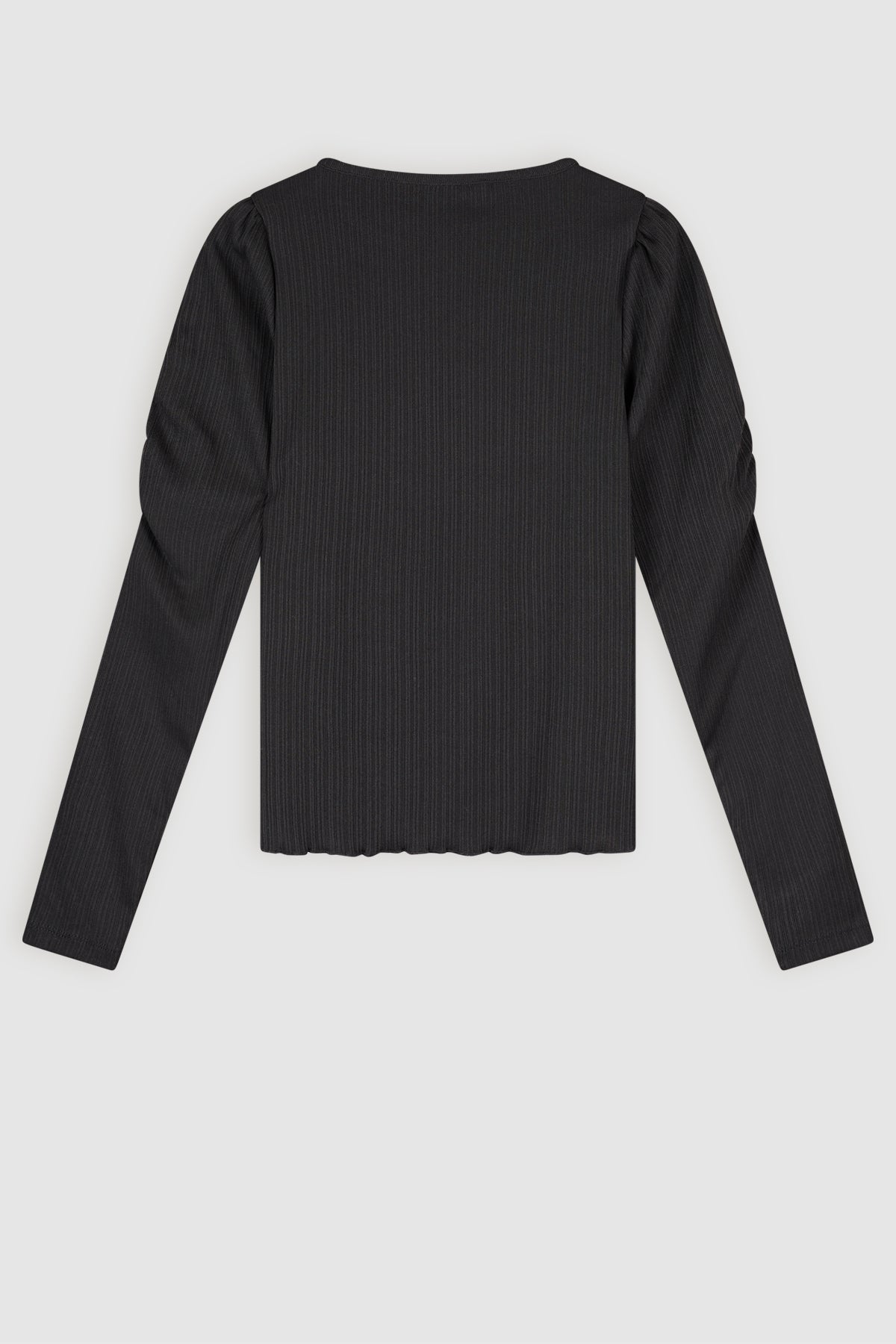 NoBell' Kiss Rib Tshirt met Fancy Mouw Detail Zwart