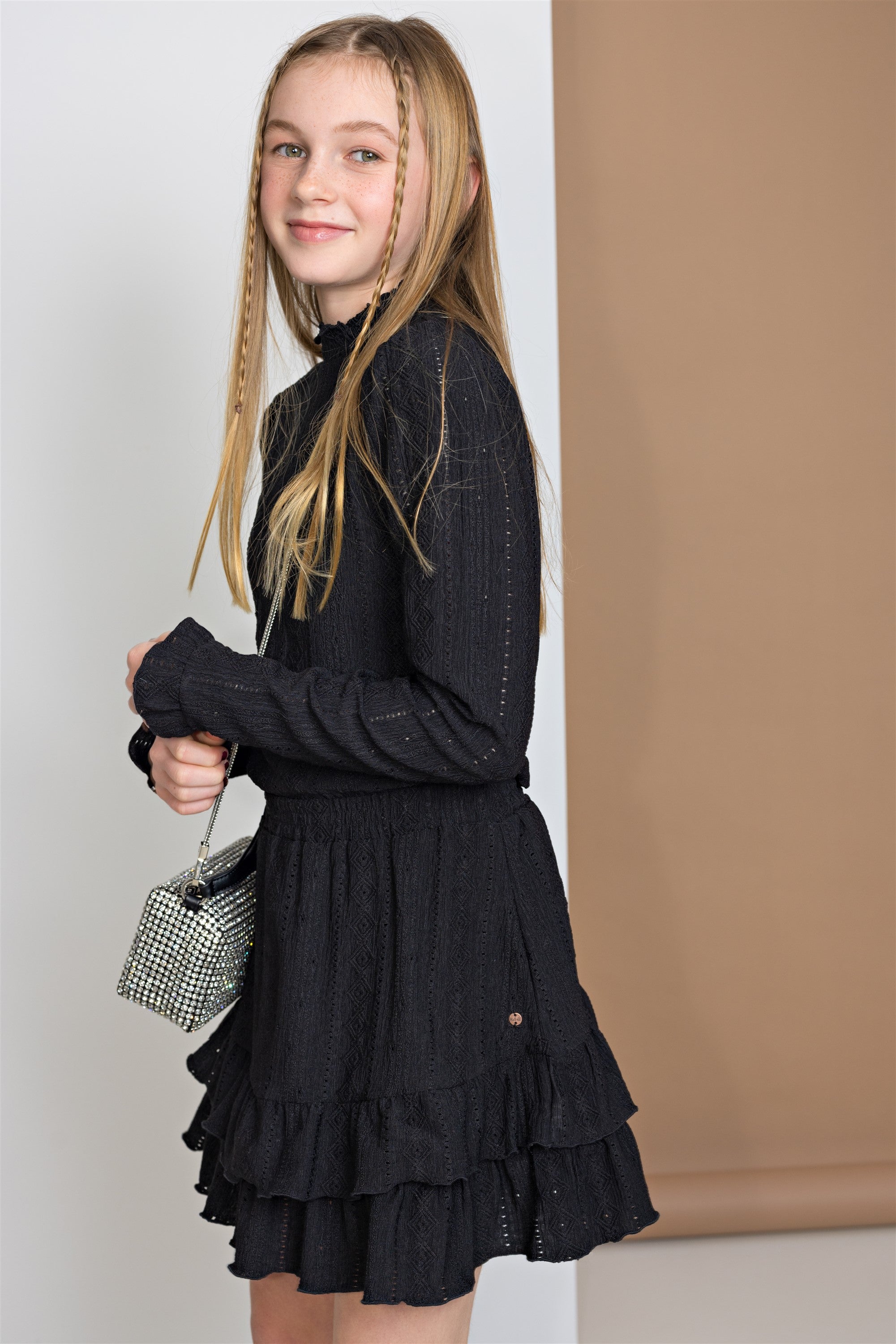 NoBell' Kacey Kanten Jersey Top Zwart