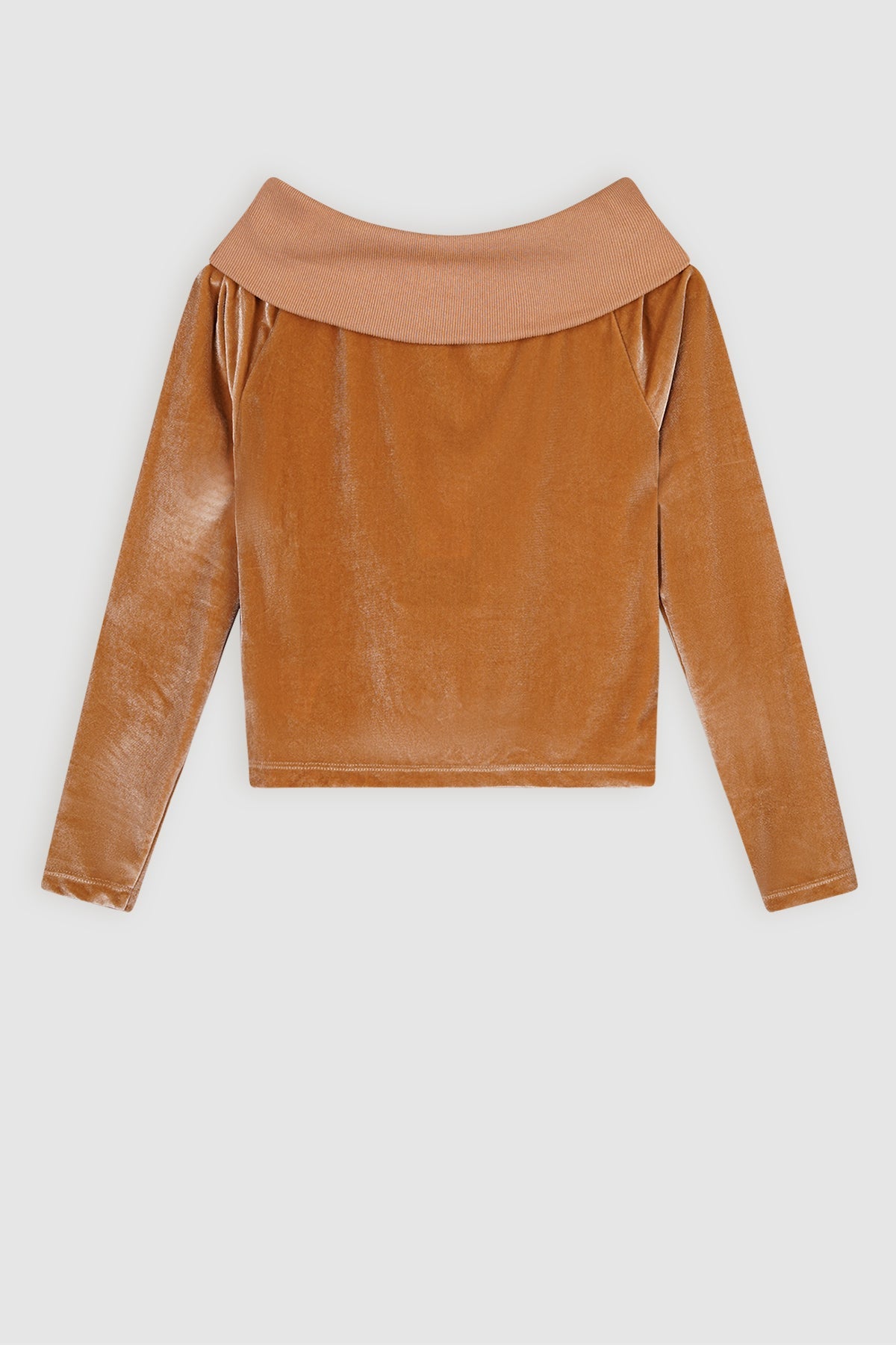 Kelza Shiny Velours Off the Shoulder Top Zand