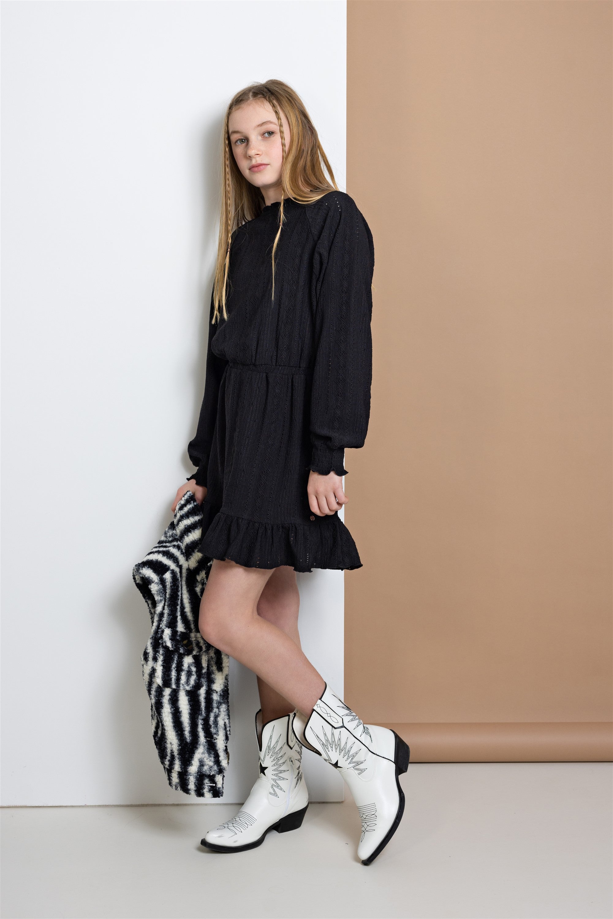 NoBell' May Kanten Jersey Jurk Zwart