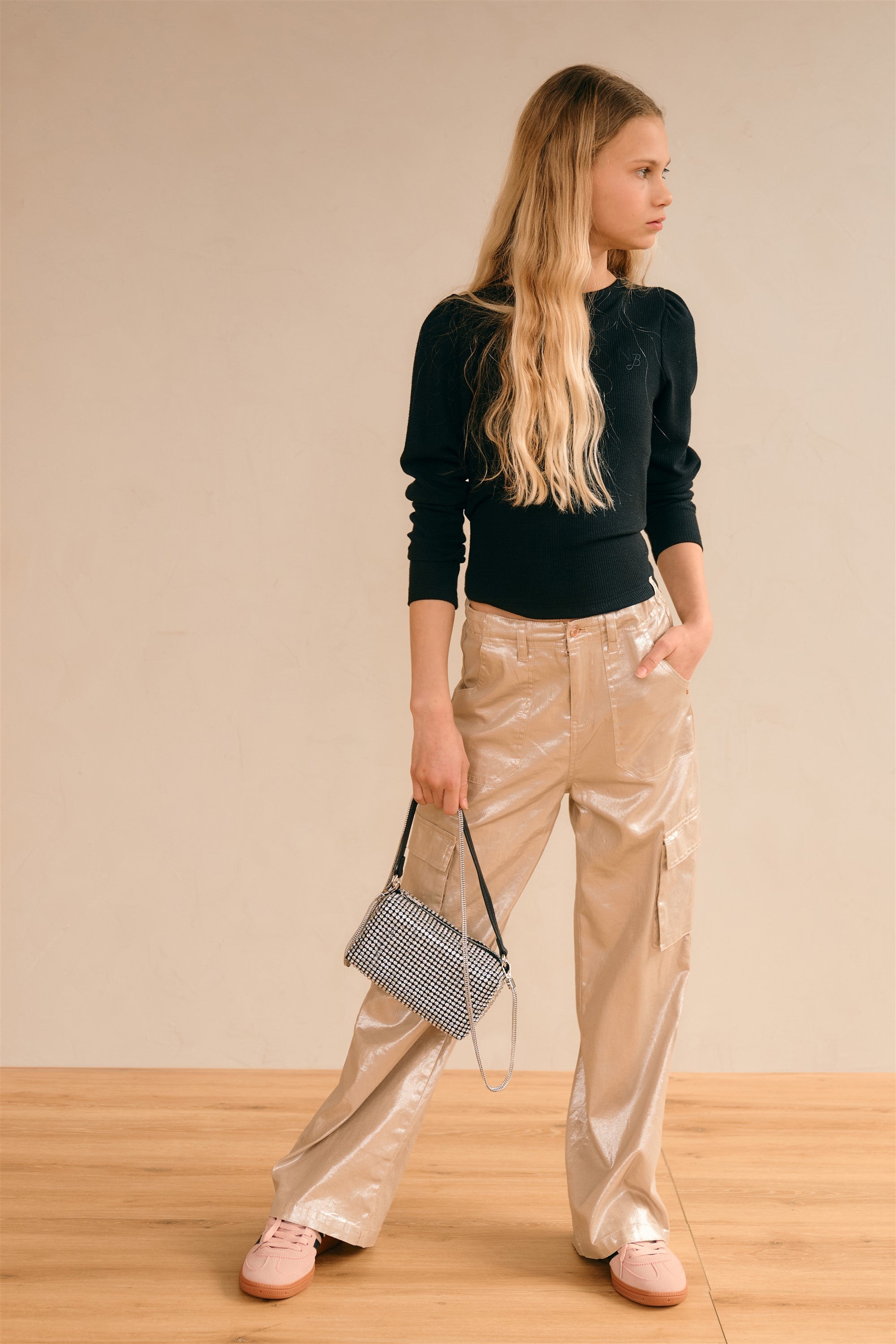 NoBell' Susy Cargo Folie Stretch Twill Broek Zand