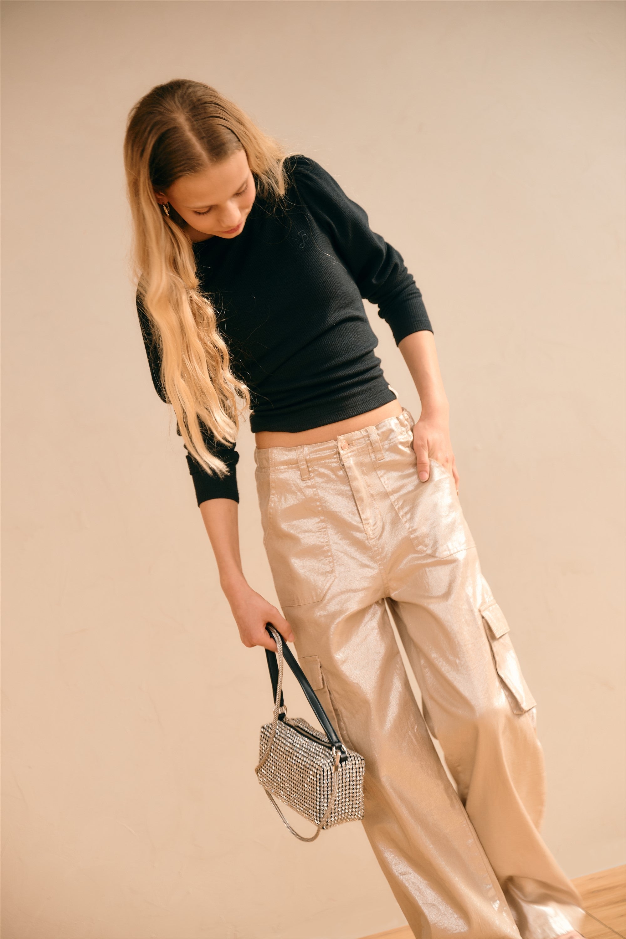 NoBell' Susy Cargo Foil Stretch Twill Hose Sand