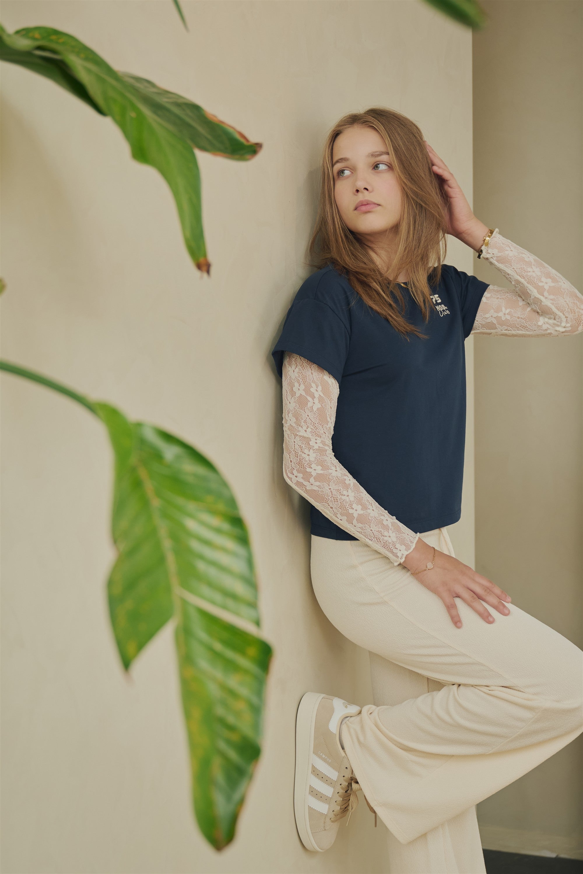 NoBell' Kase Tshirt met kanten mouwen Donkerblauw