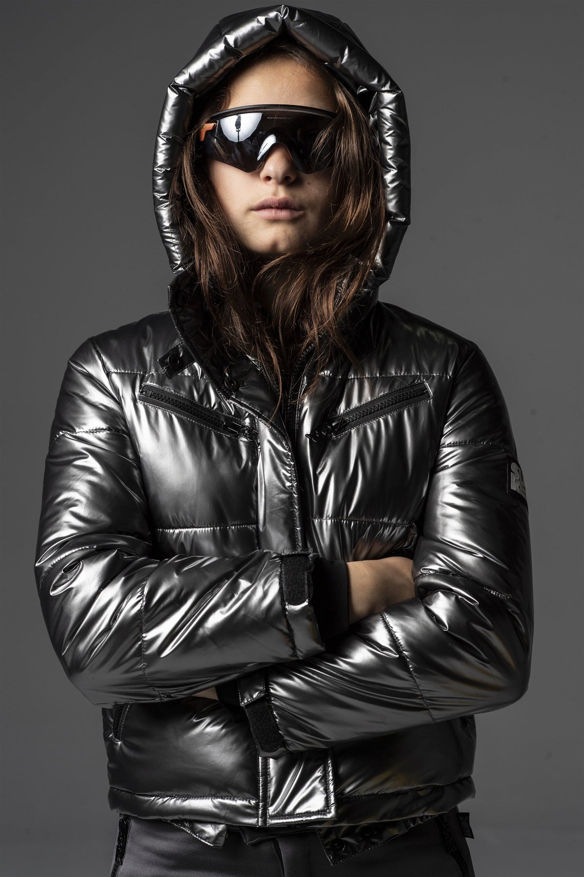 SuperRebel SPICY metallic ski-jas met capuchon donkergrijs