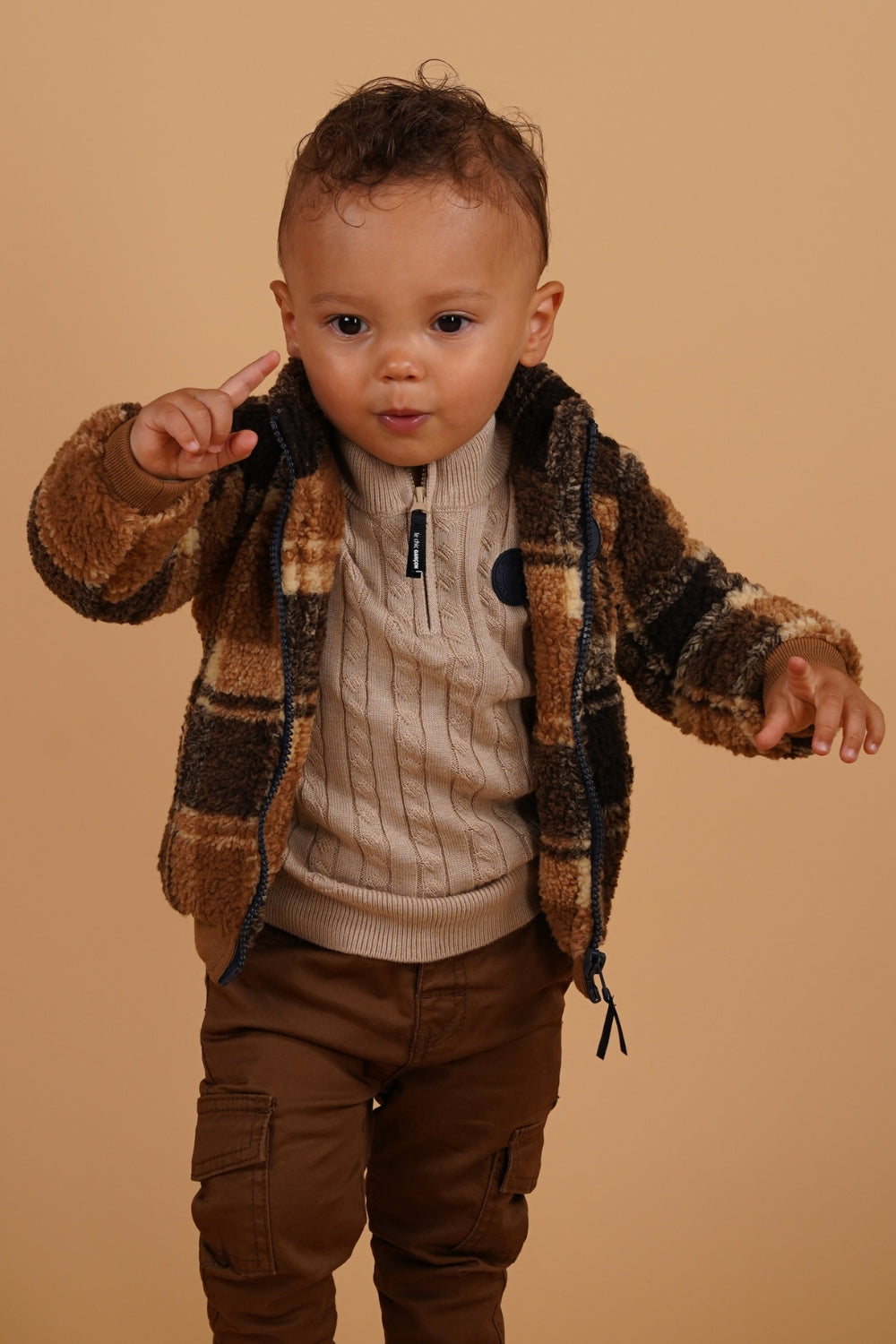LE CHIC GARÇON MINI ◘ OFAHMY ◘ checked teddy zip-up *Toffee*
