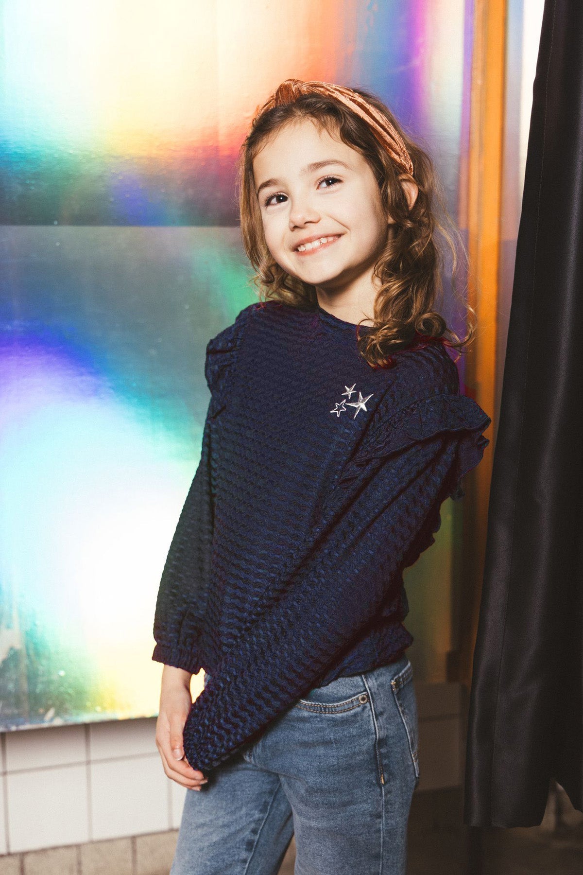 TYGO&vito Blouse met roezels Tally Donkerblauw