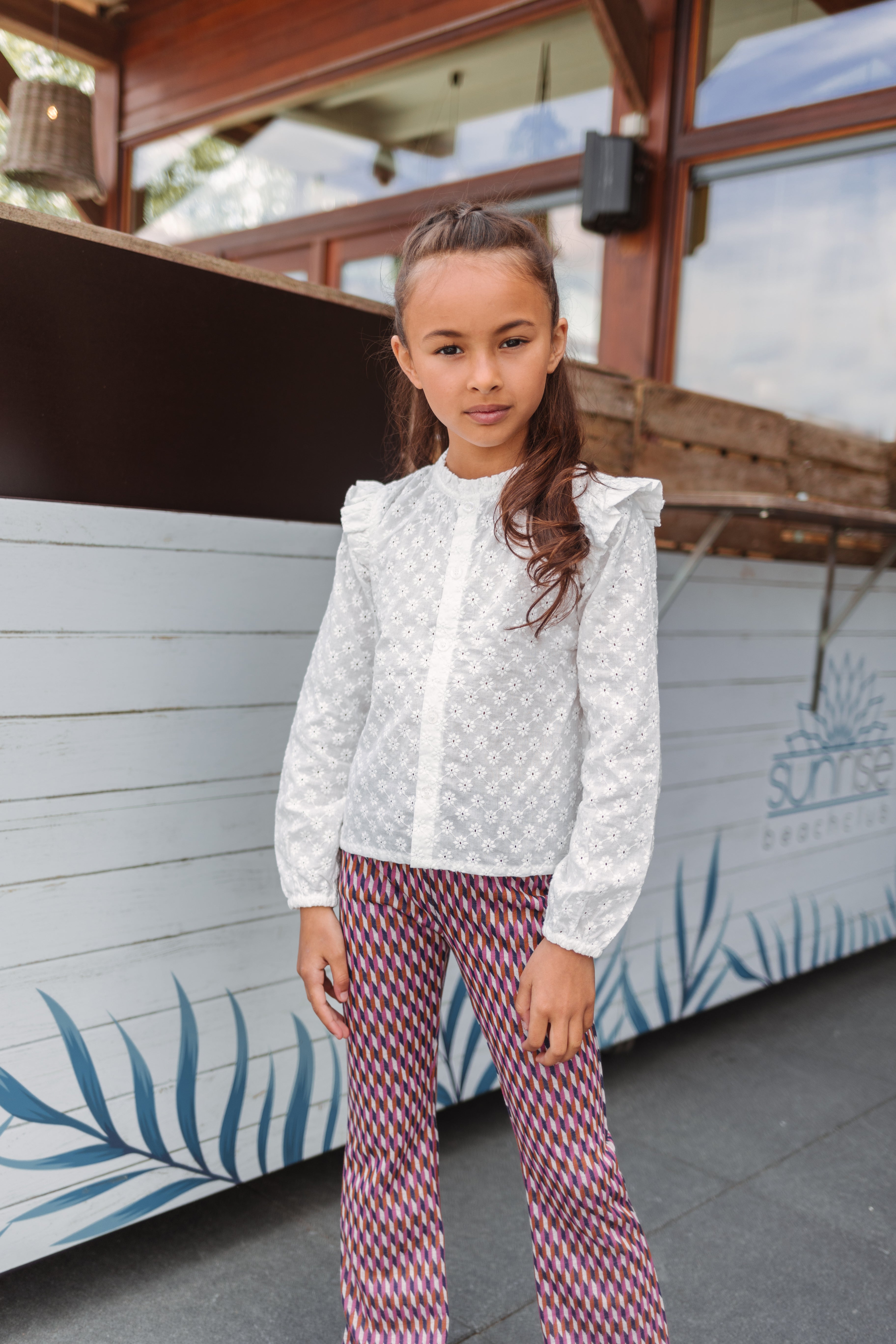 B.Nosy Girls Flower Embroidered Blouse With Ruffles Around Armhole