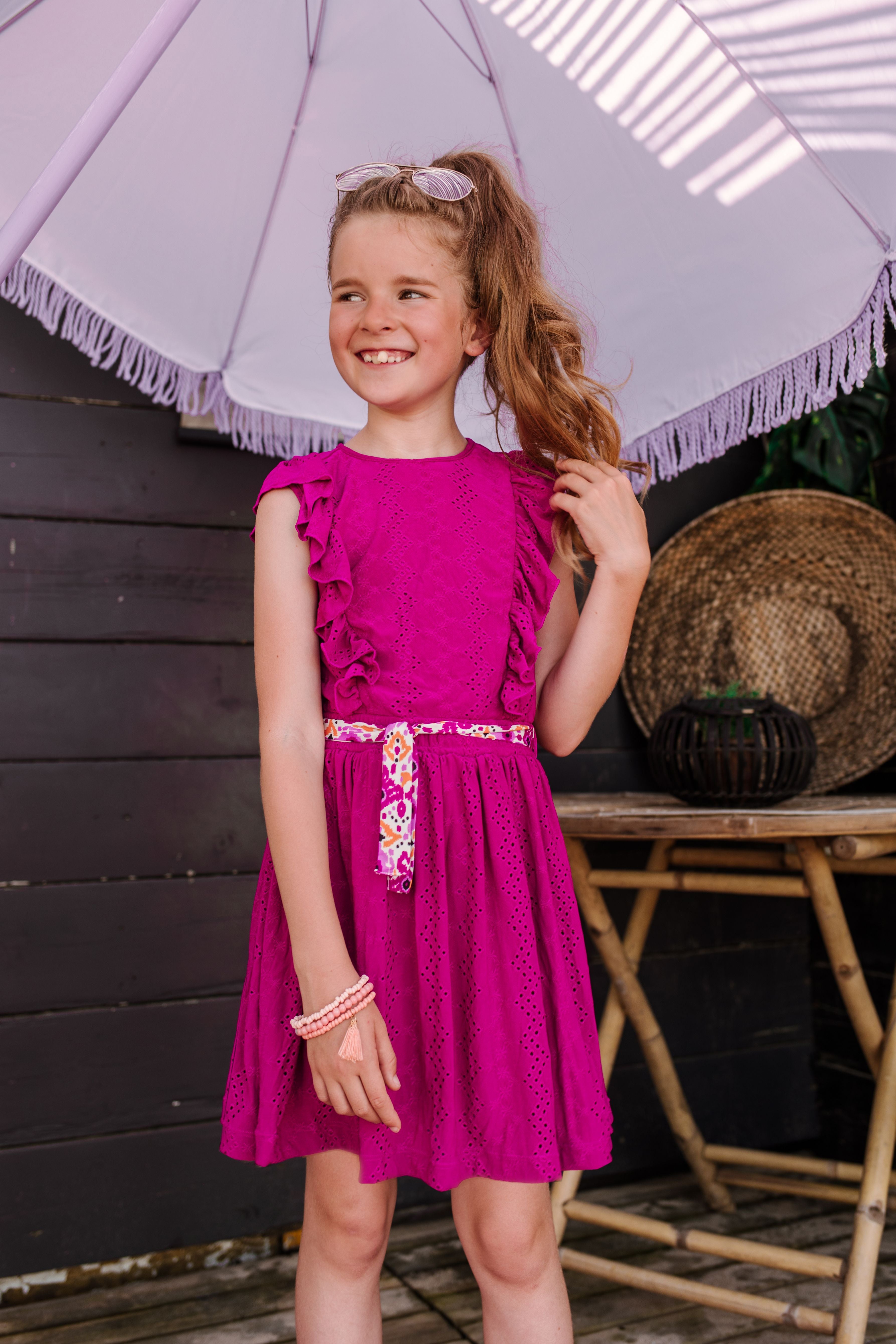 B.Nosy Girls Jersey Embroidery Dress W/ Ruffles + Aop Print